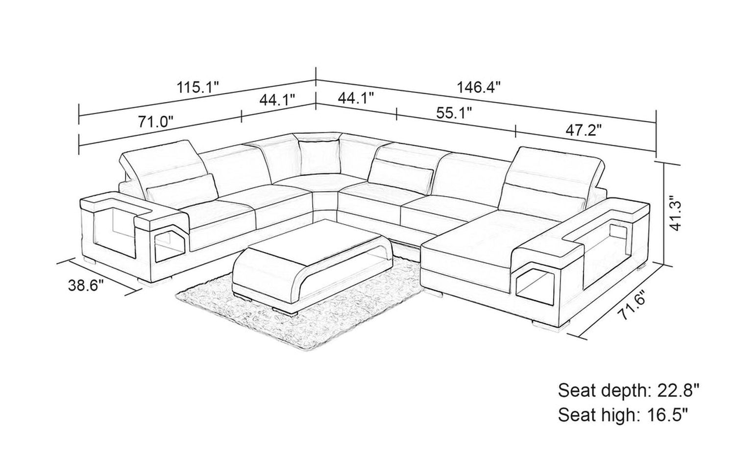 Jubilee - Edwin Modern U-Shape Right Hand Facing Sectional