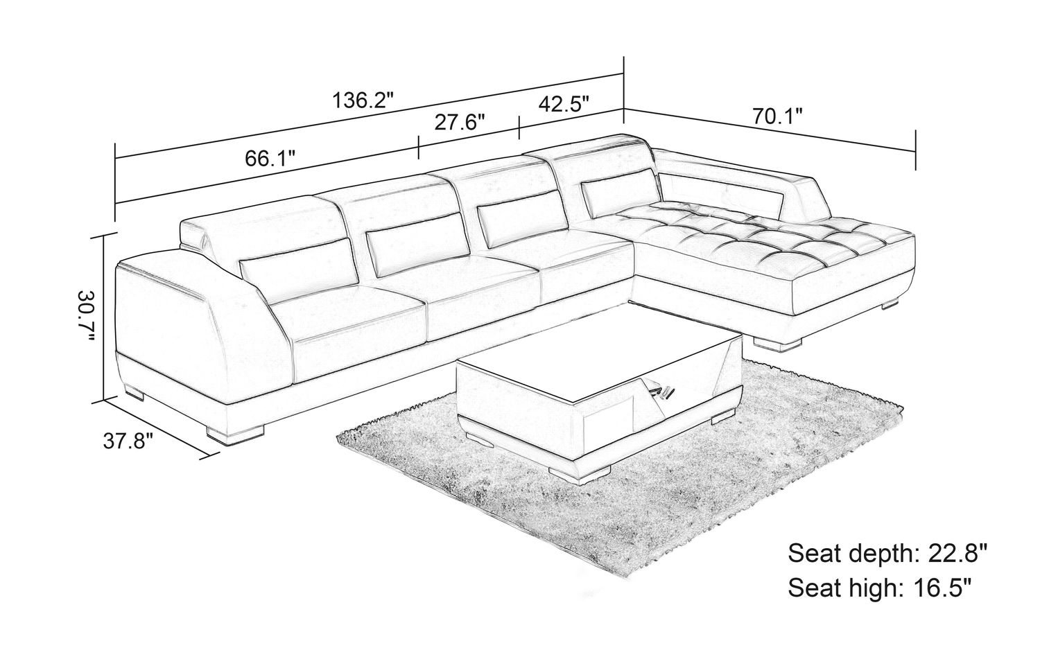 Jubilee - Amanda Small Modern Right Hand Facing Sectional with Tufted Chaise