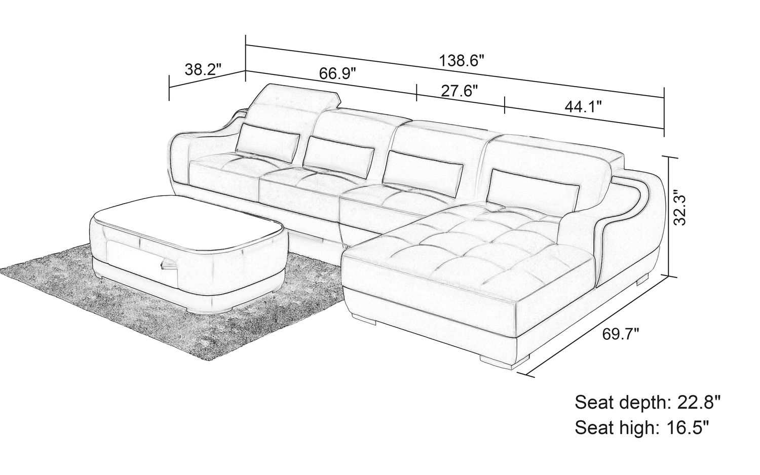 Jubilee - Amir Small Modern Right Hand Facing Sectional with Tufted Chaise