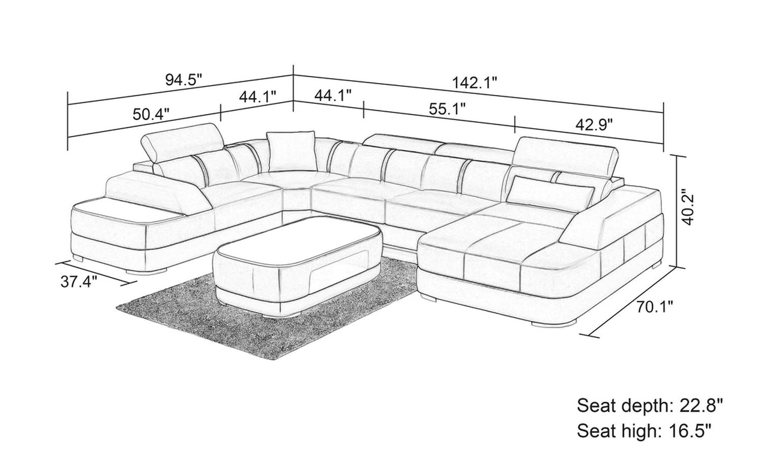 Jubilee - Grimdale Modern U-Shape Right Hand Facing Sectional