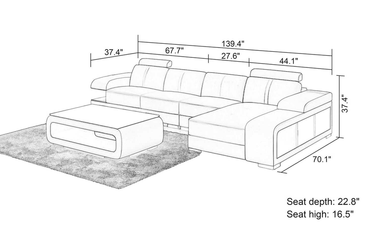 Jubilee - Elza Small Modern Right Hand Facing Sectional