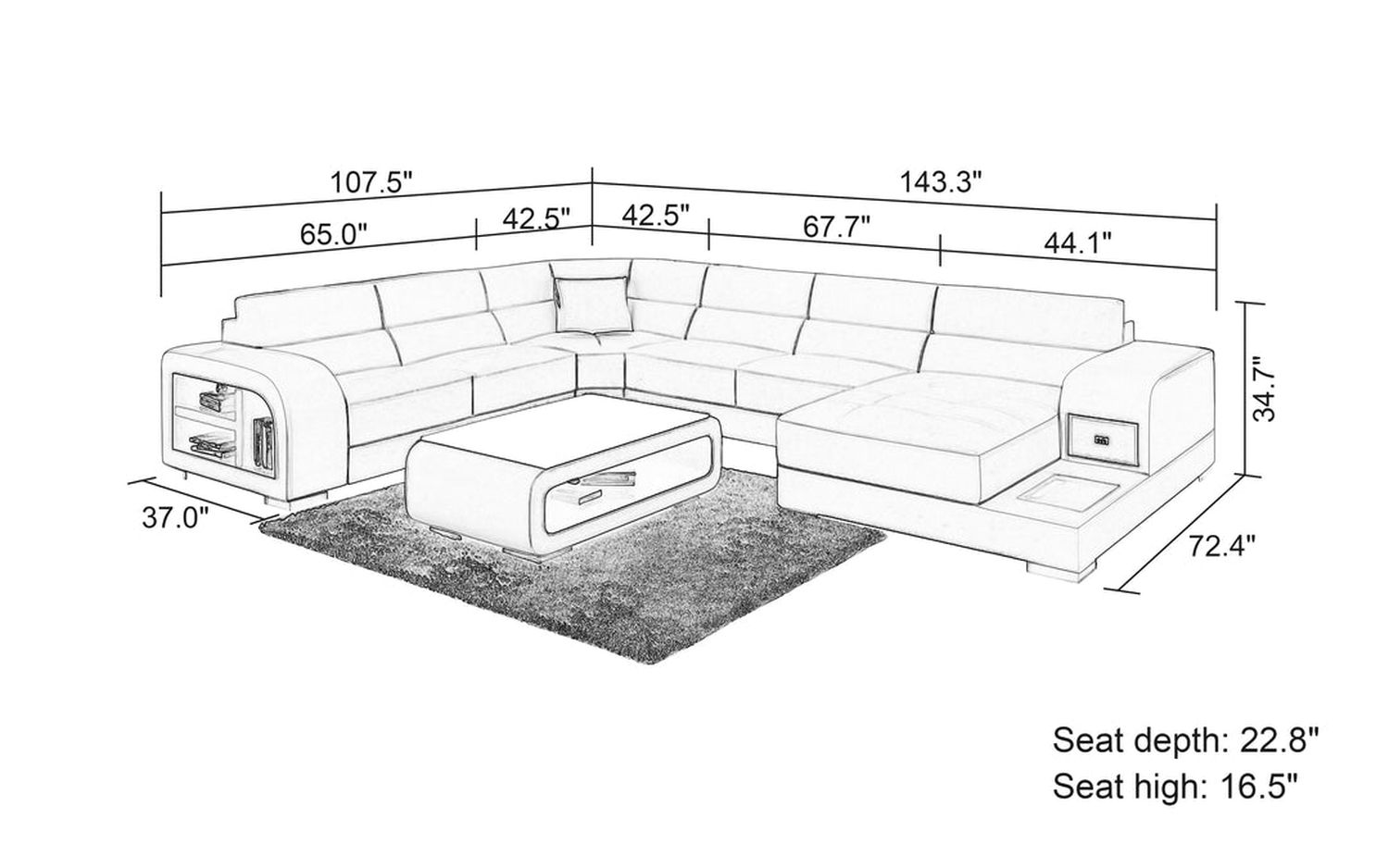 Jubilee - Poris Modern U-Shape Right Hand Facing Sectional with Led