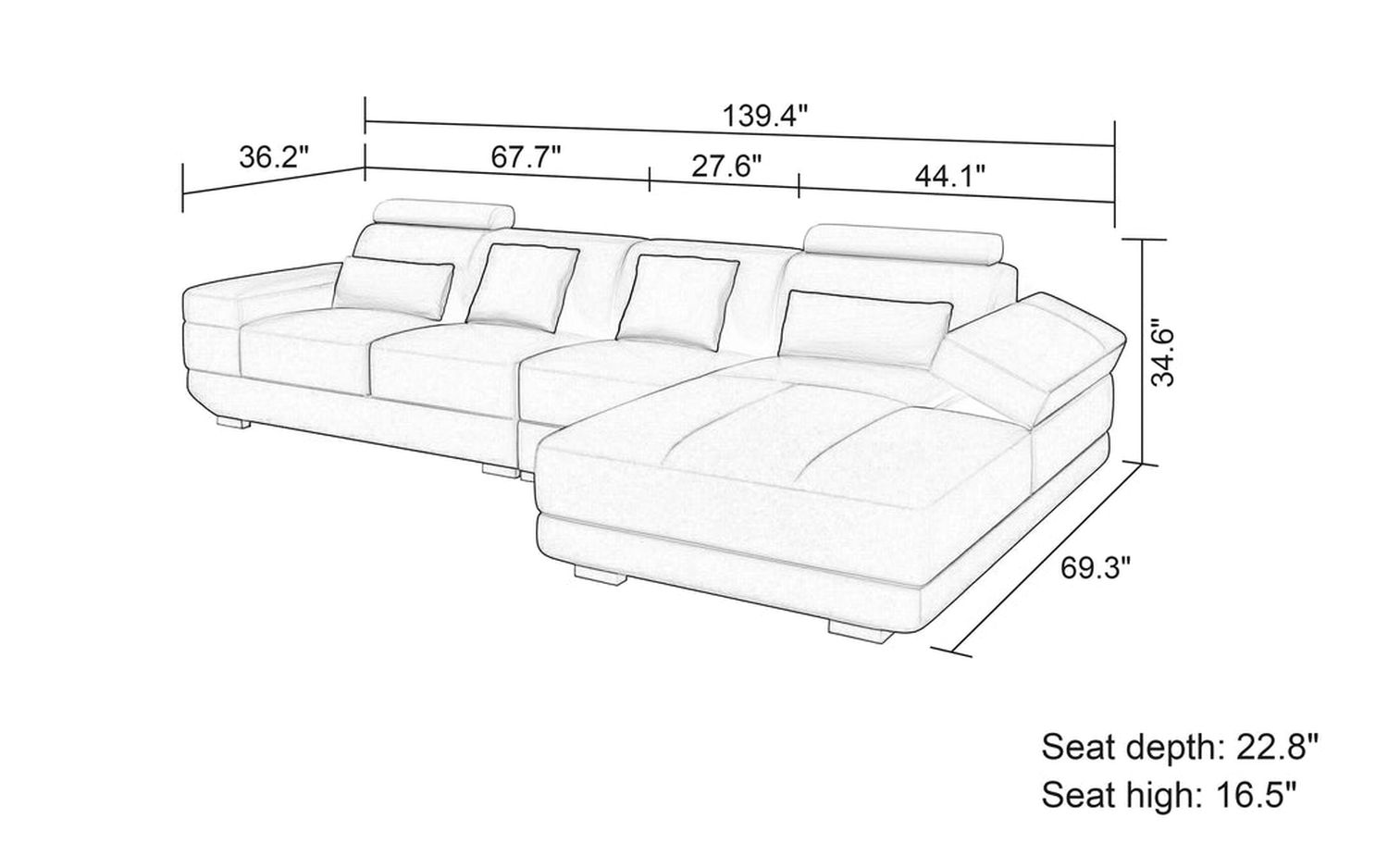 Jubilee - Gileanas Small Modern Right Hand Facing Sectional