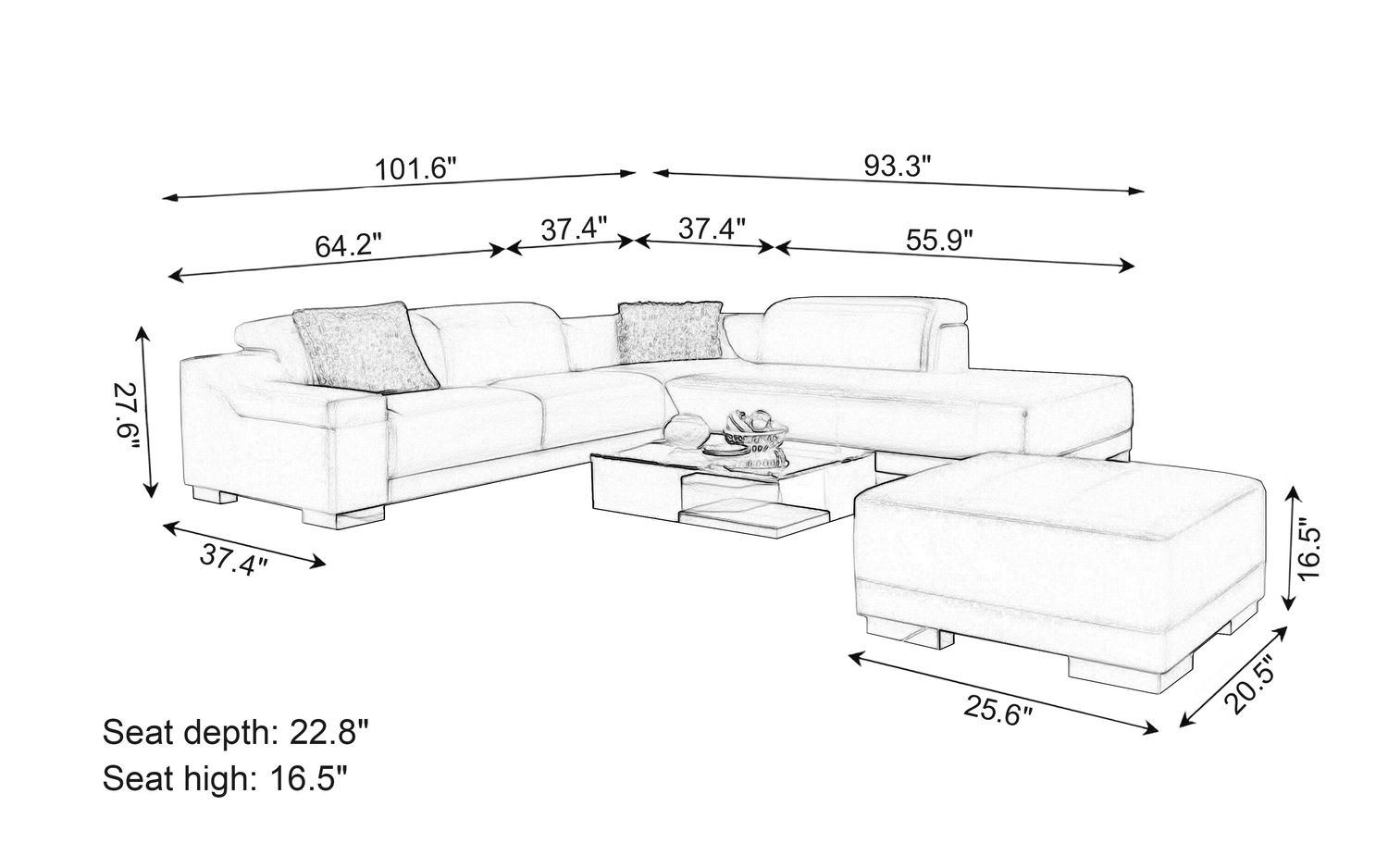 Jubilee - Everlin Small Modern Right Hand Facing Sectional with Ottoman