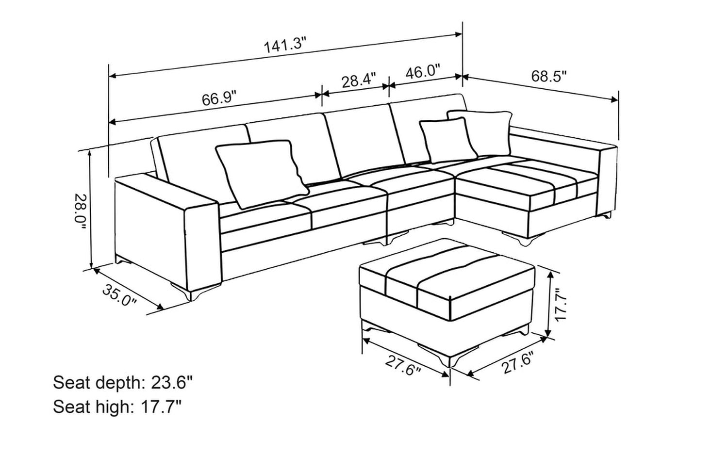 Jubilee - Freya Small Modern Right Hand Facing Sectional with Ottoman