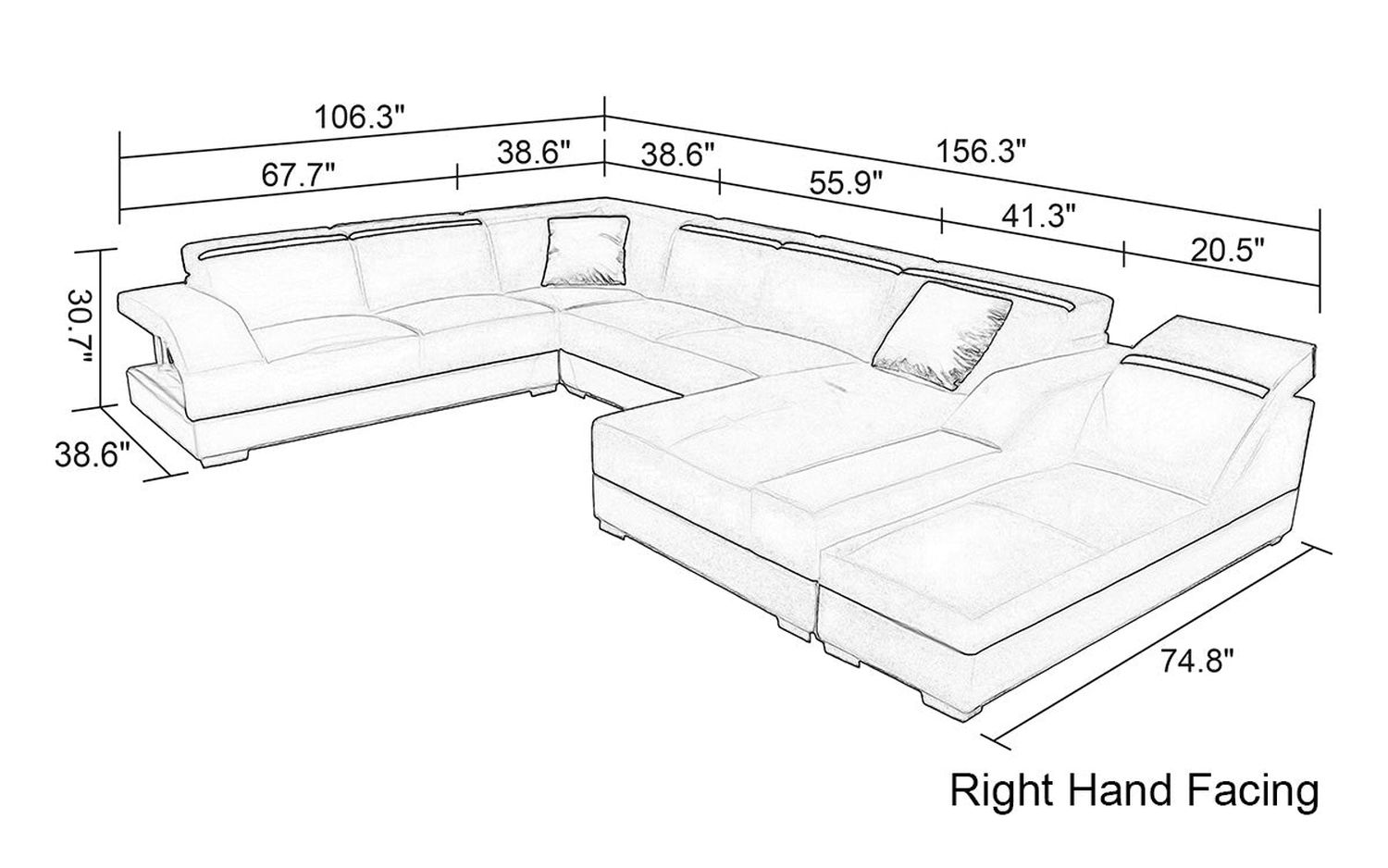 Jubilee - Sadie Modern U-Shape Right Hand Facing Sectional with Side Chaise