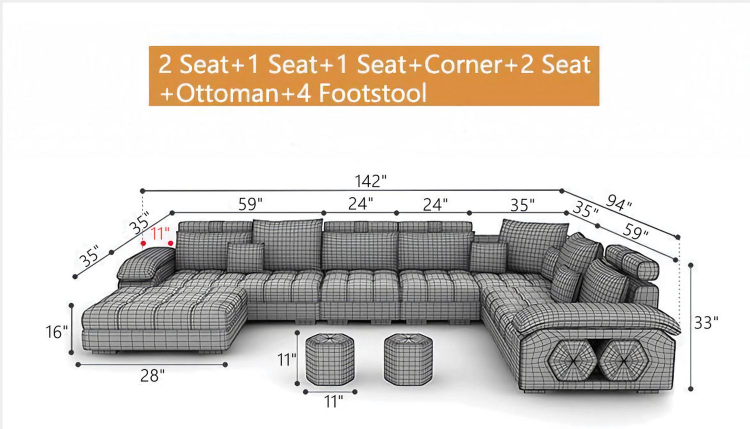 Jubilee - Selena Style C Modular Tufted Sectional