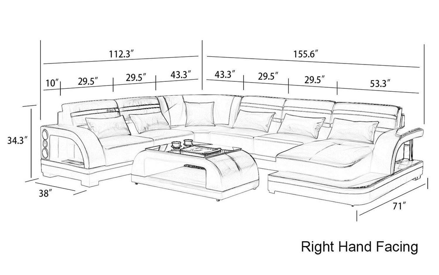 Jubilee - Grando Modern Right Hand Facing Sectional with Leds