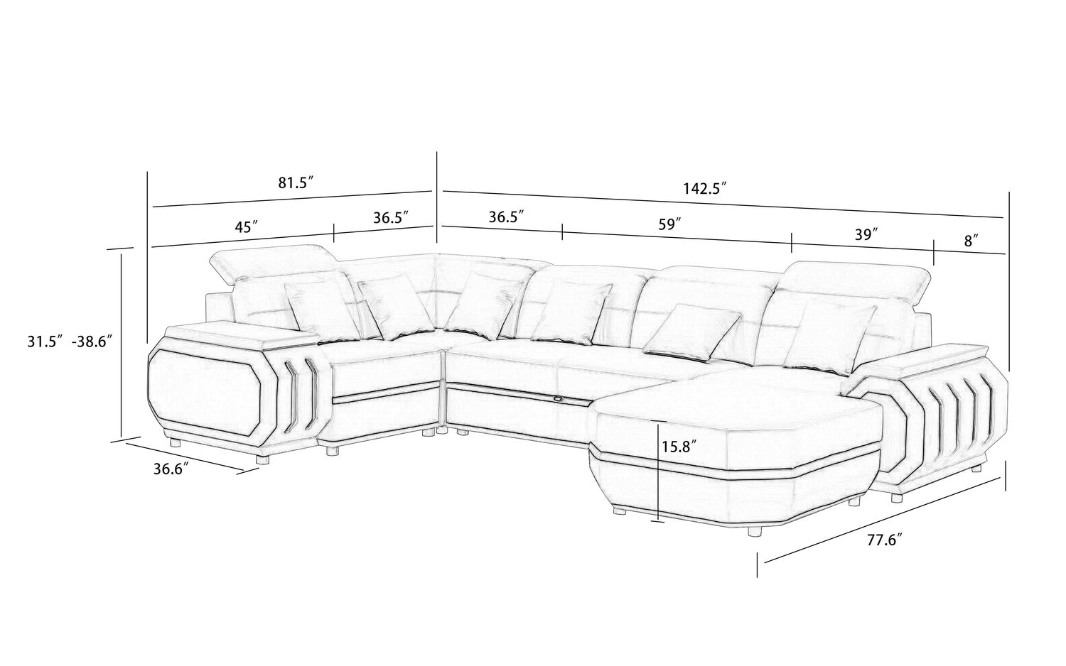 Jubilee - Univo Modern Right Hand Facing Sectional with Leds