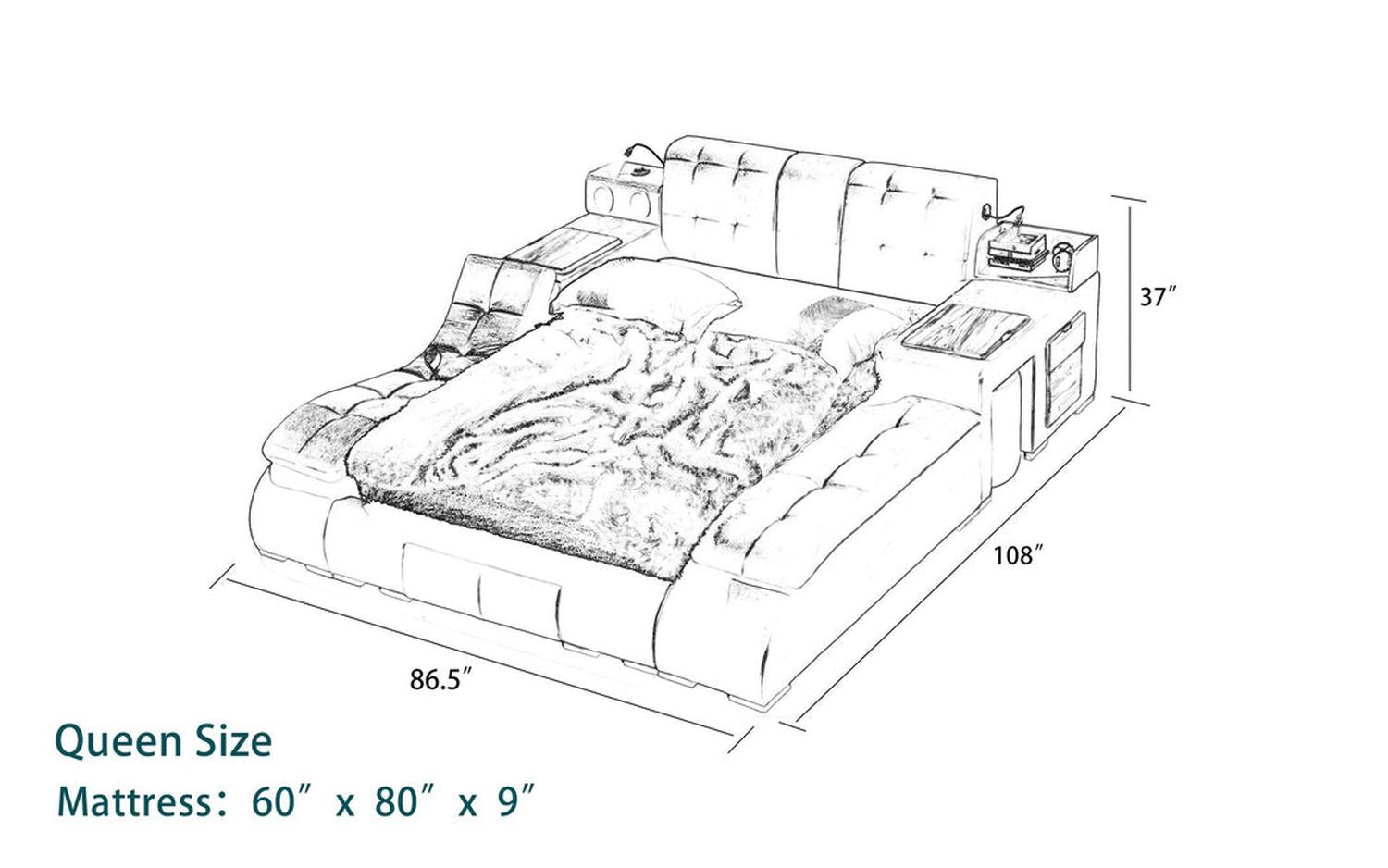 Jubilee - Maysun All In One Smart Right Hand Facing Bed with Massage Lounge Chaise