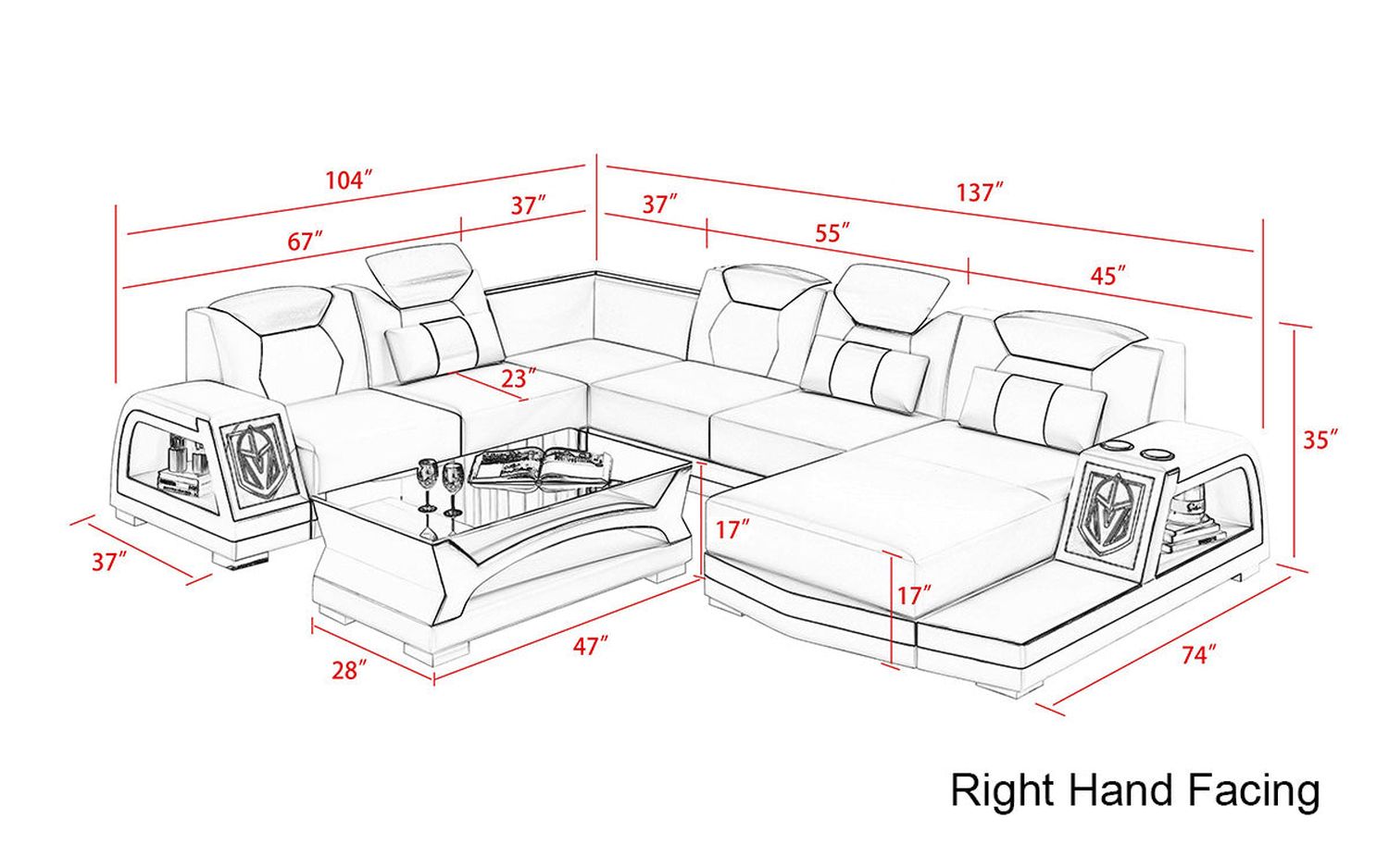 Jubilee - Vincenzo Futuristic Modern Right Hand Facing Sectional with Illuminating Led