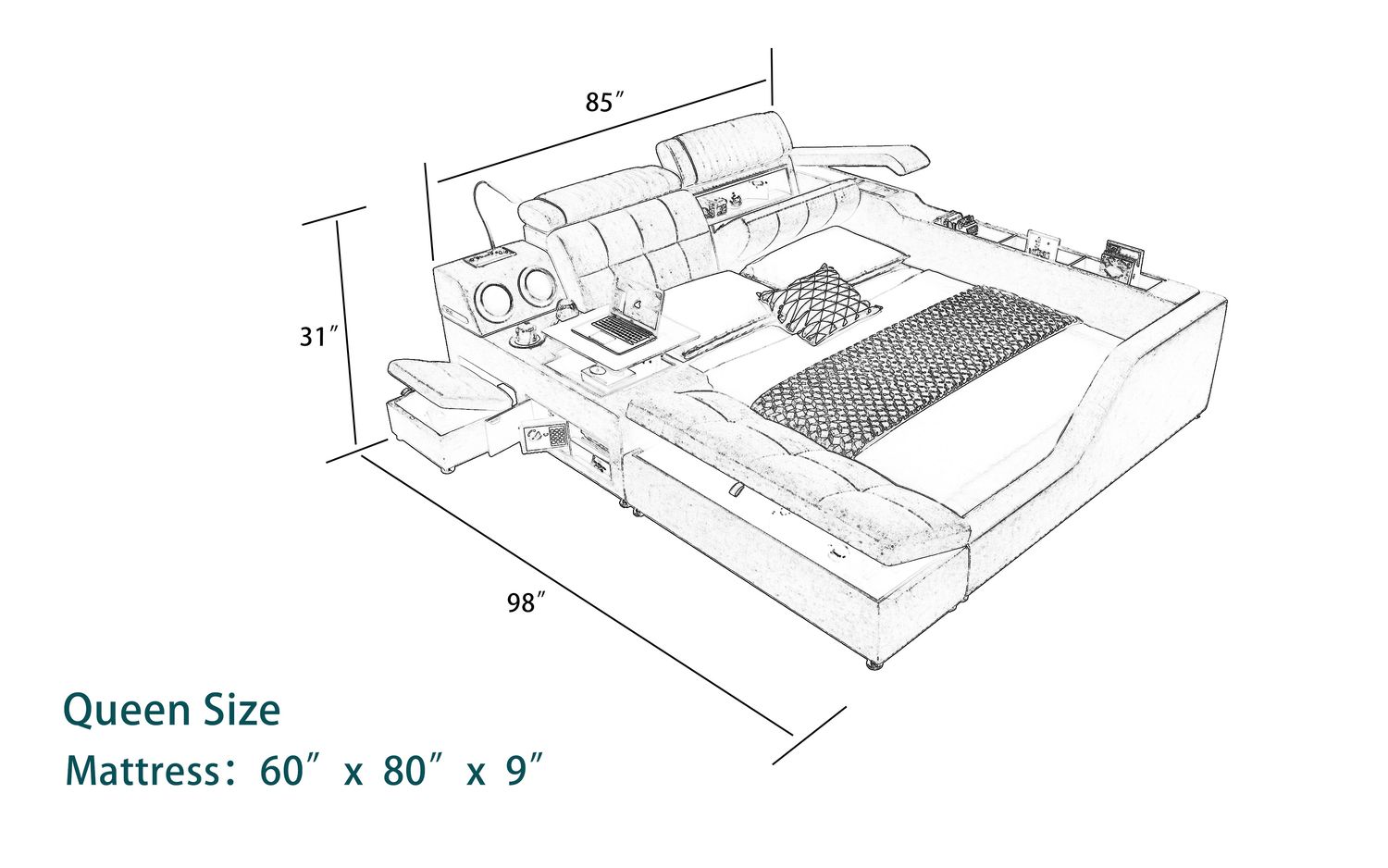 Jubilee - Athena Modern Multifunctional Smart Right Hand Facing Bed