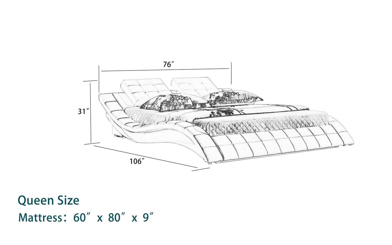 Jubilee - Bianca Curved Modern Platform Smart Bed with Led