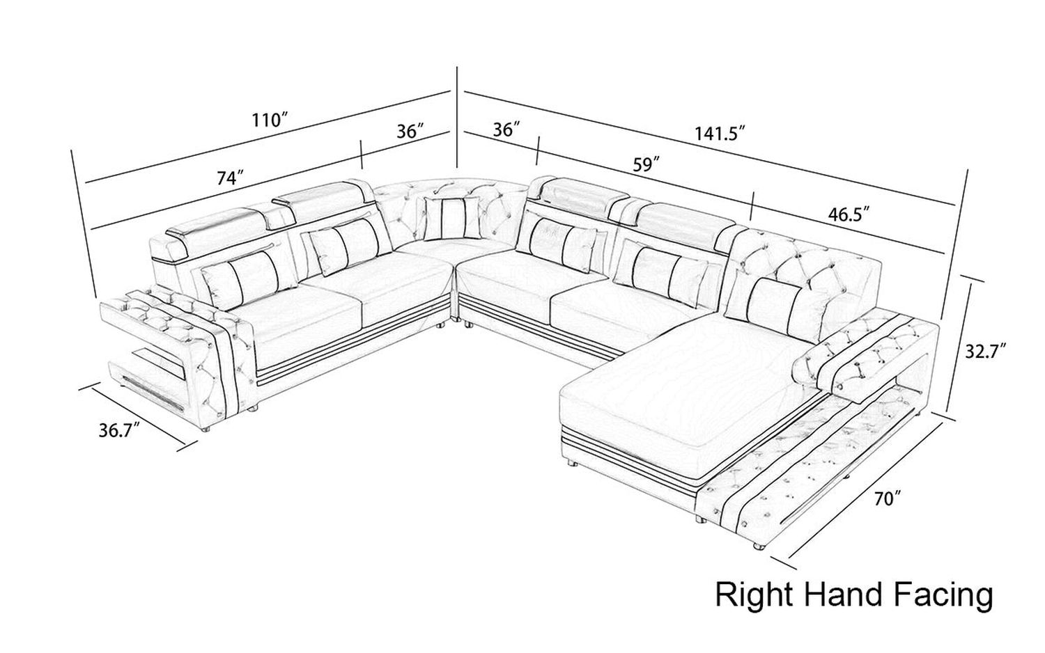 Jubilee - Zion Modern Right Hand Facing Sectional Sofa with Led