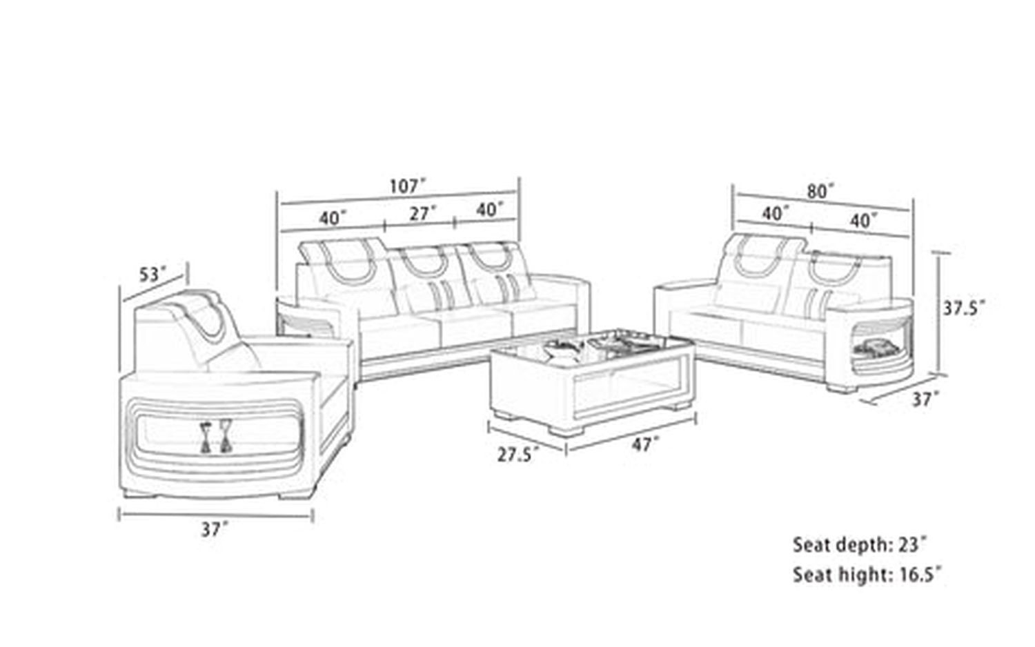 Jubilee - Luca Modern Sofa Set with Led