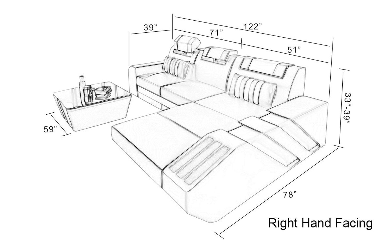 Jubilee - Cosmo Small Modern Right Hand Facing Sectional with Led