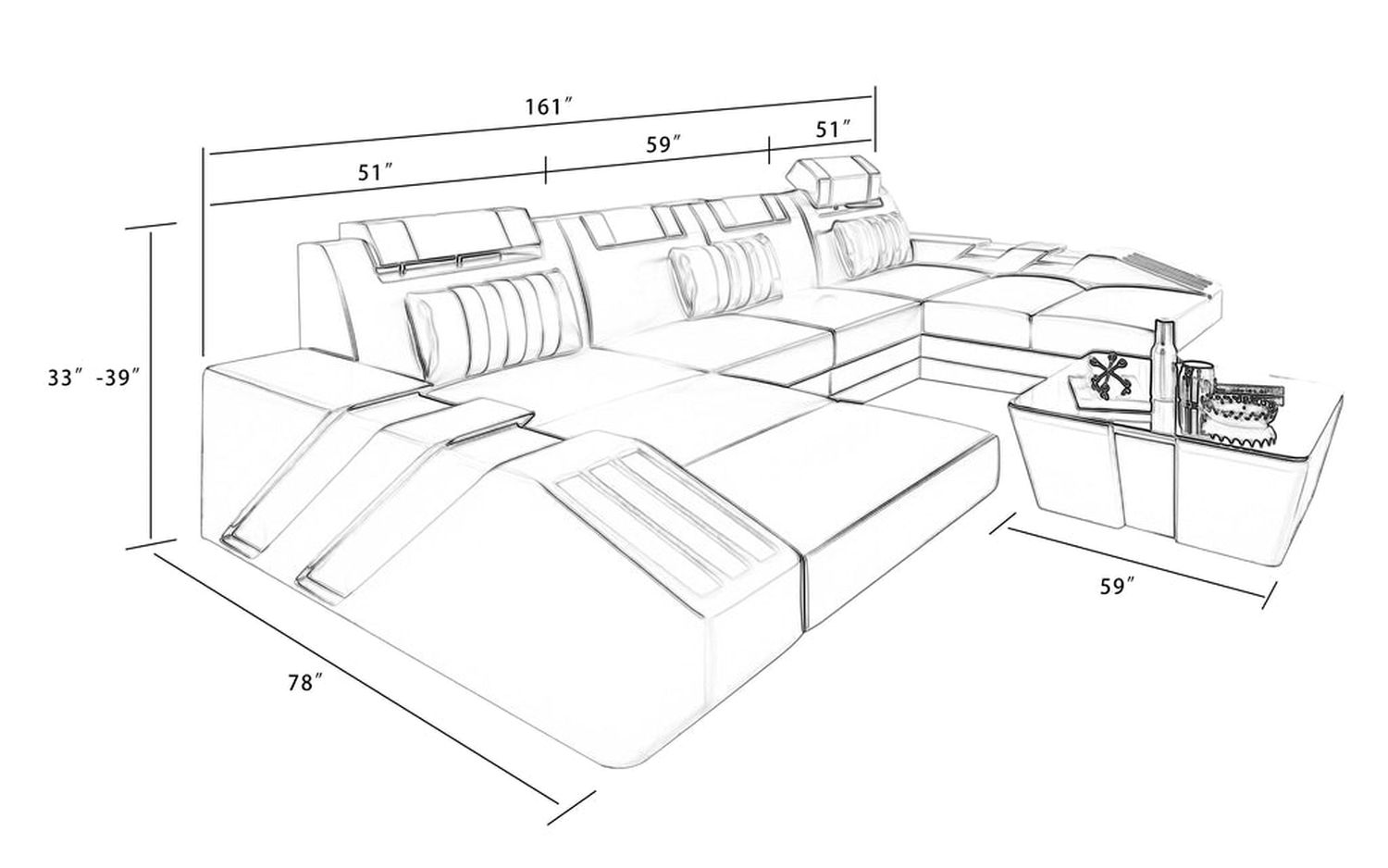 Jubilee - Cosmo U-Shape Modern Sectional with Led