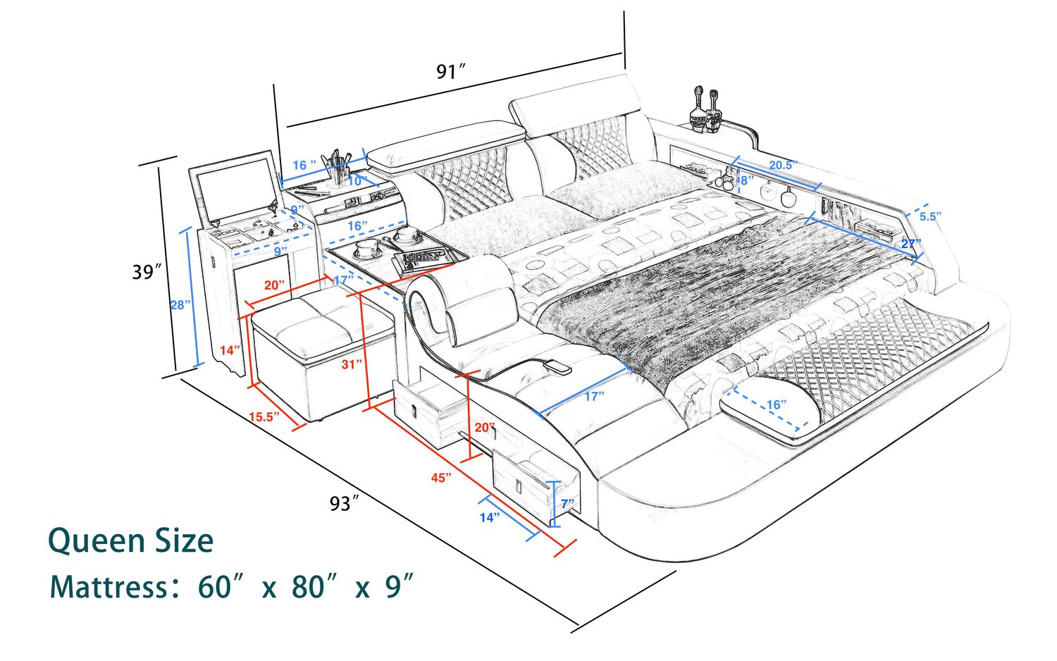 Jubilee - Paxton Modern Multifunctional Smart Right Hand Facing Bed