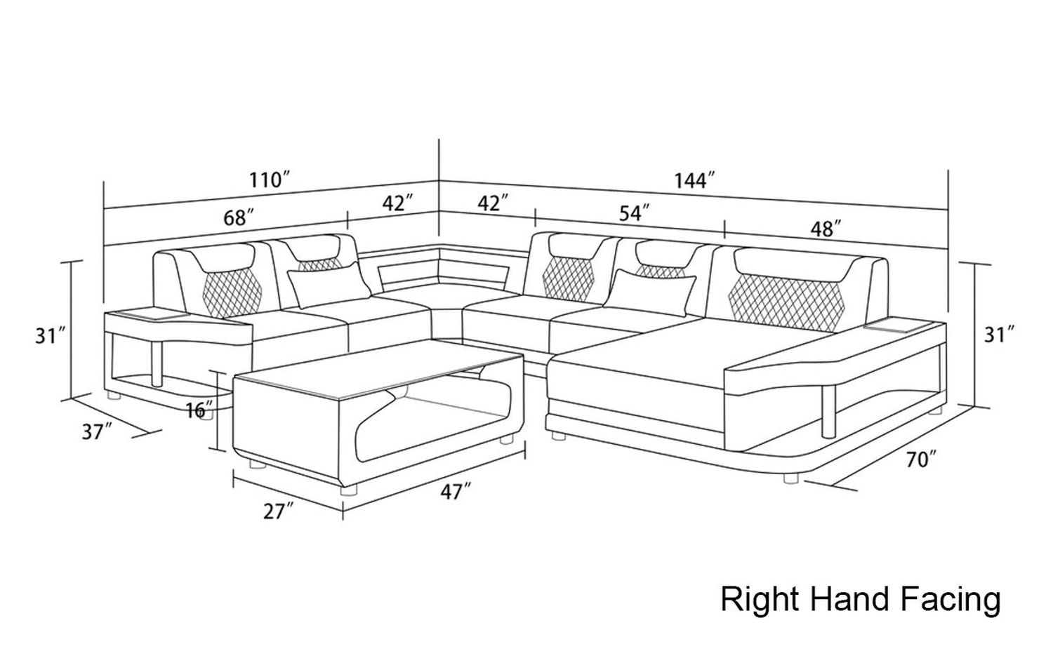 Jubilee - Tate Modern Right Hand Facing Sectional with Led