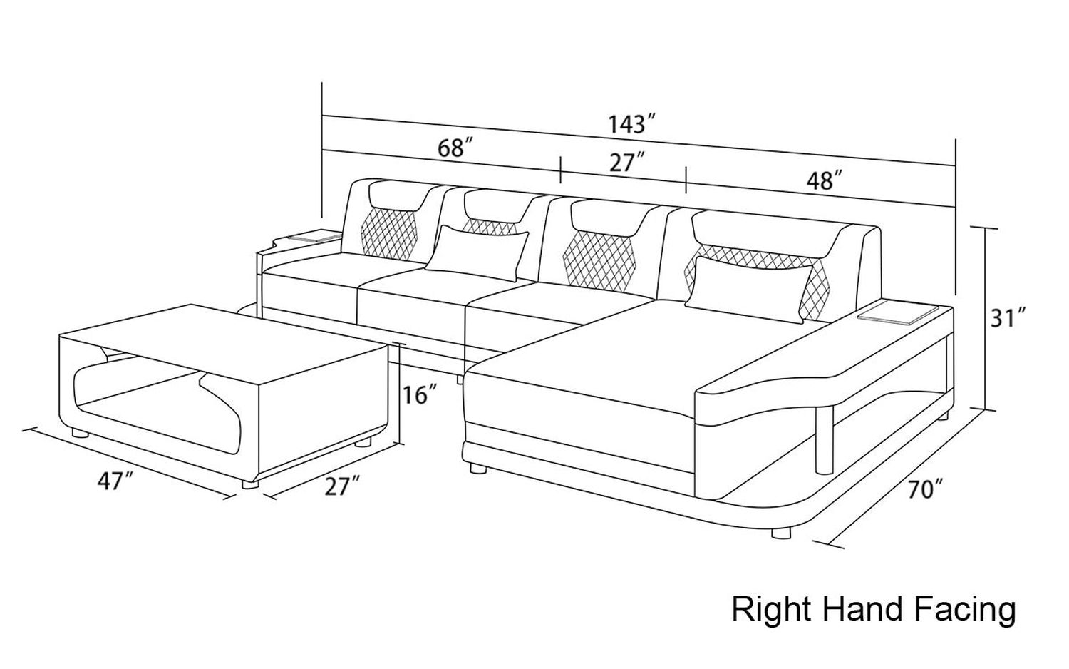 Jubilee - Tate Modern Small Right Hand Facing Sectional with Led