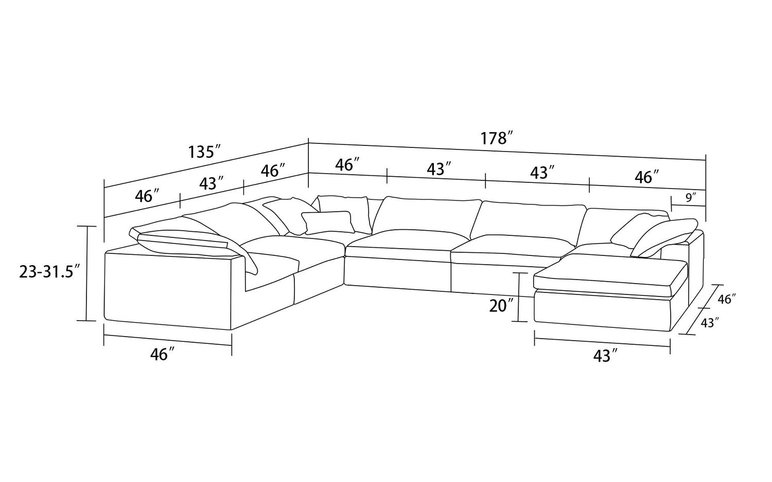 Jubilee - Melo Modular Customizable 7 Pieces Sectional