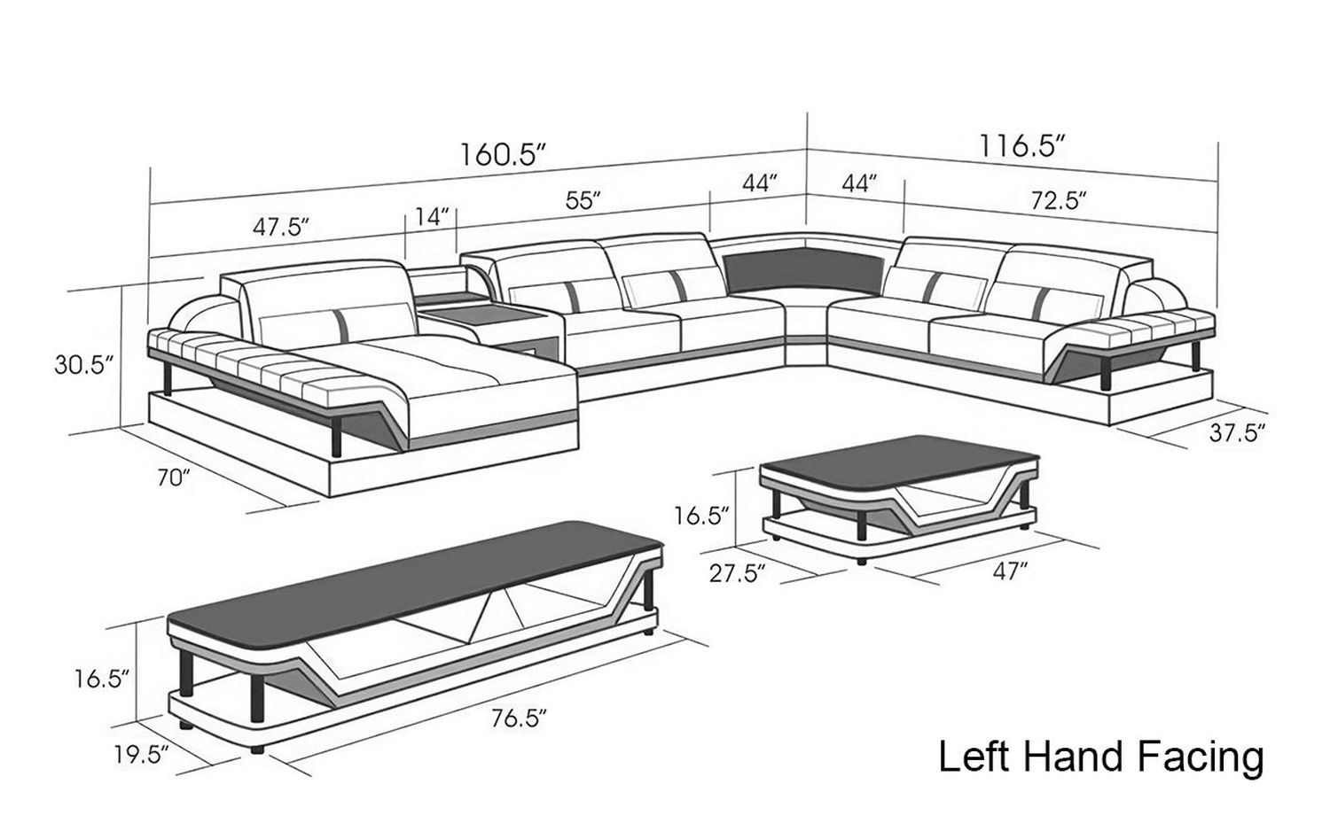 Jubilee - Bewley Modern Left Hand Facing Sectional with Storage