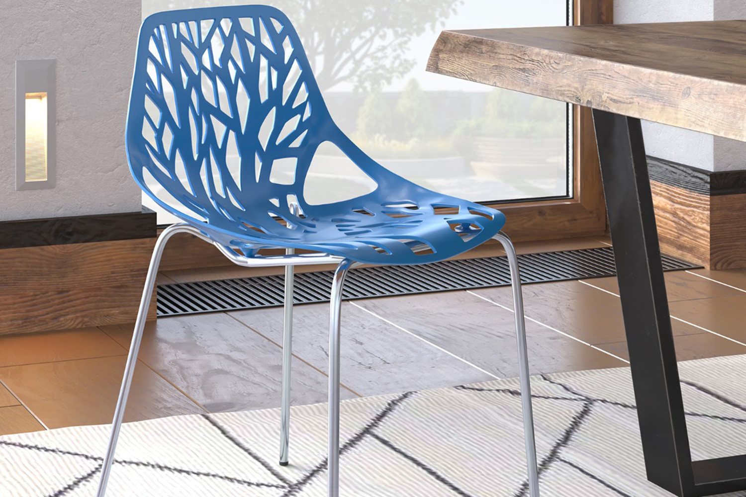 LeisureMod Asbury Modern Forest Design Dining Side Chair - Blue