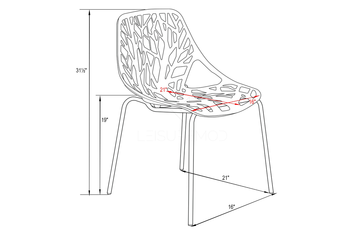 LeisureMod Asbury Modern Forest Design Dining Side Chair - Green