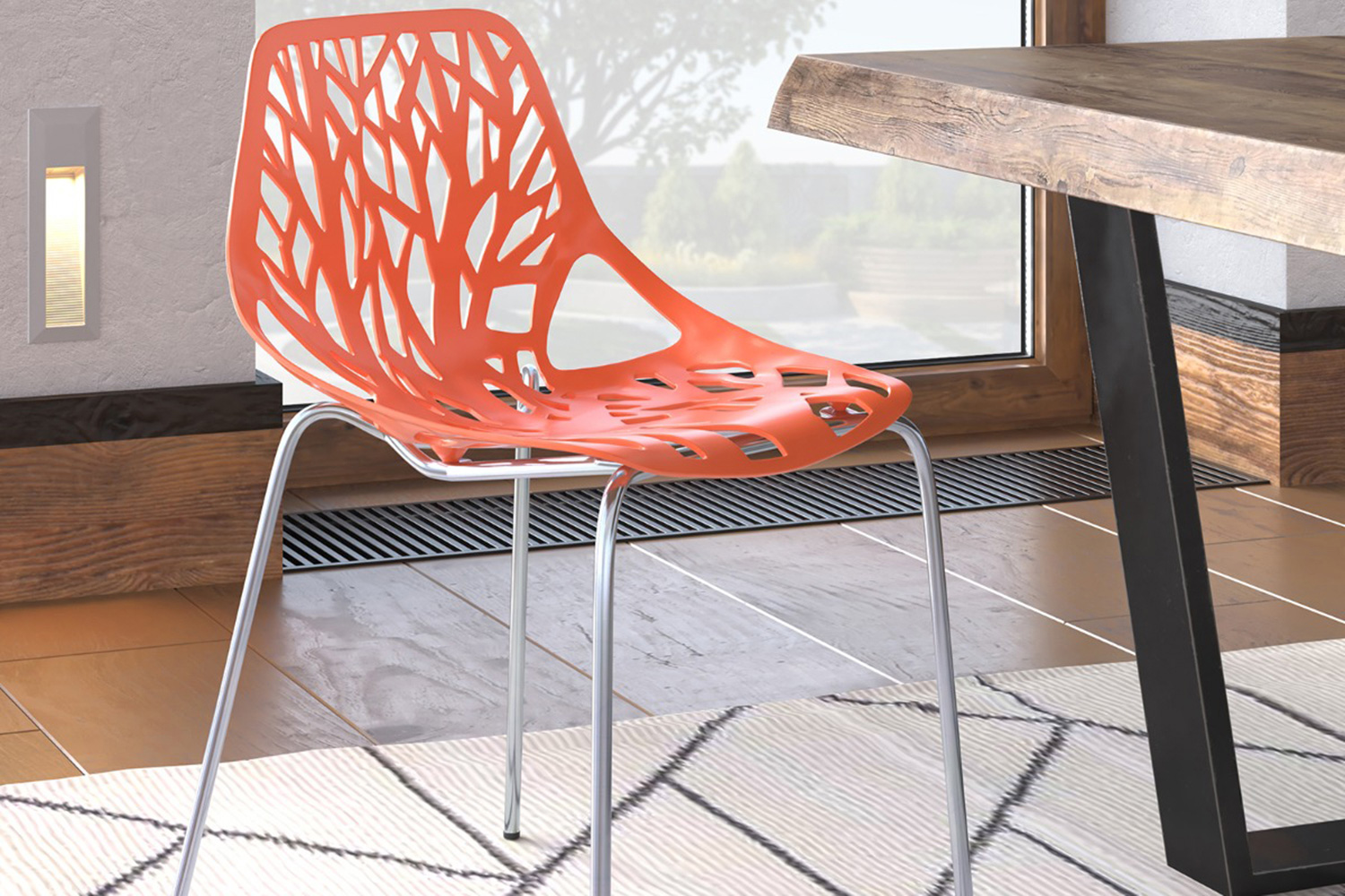 LeisureMod Asbury Modern Forest Design Dining Side Chair - Orange