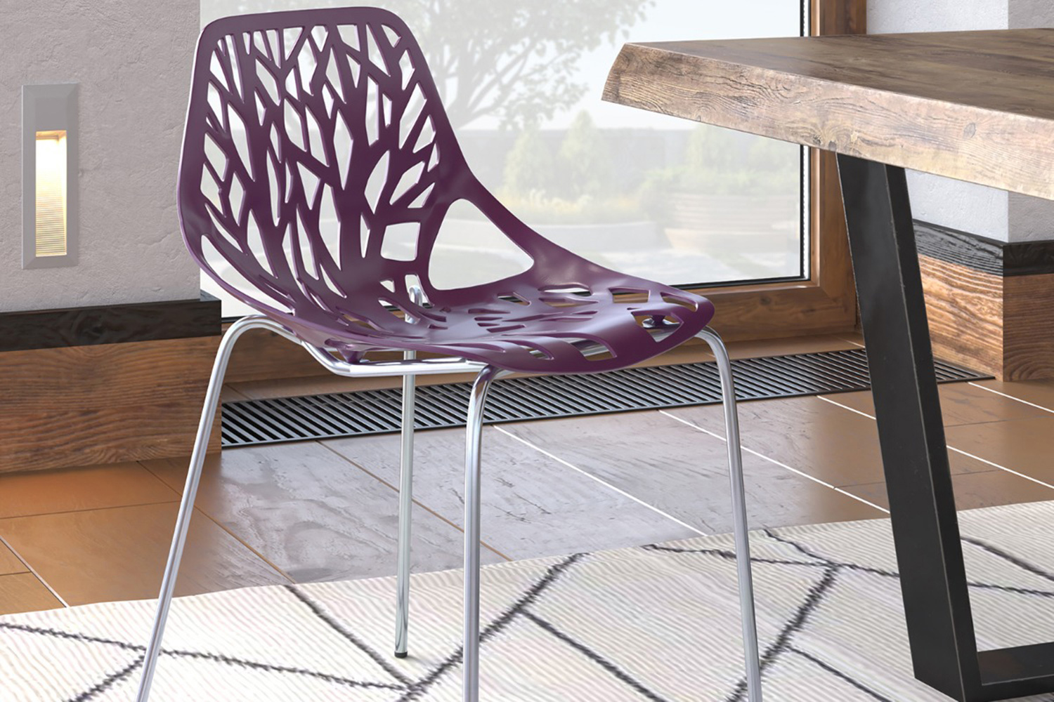 LeisureMod Asbury Modern Forest Design Dining Side Chair - Purple