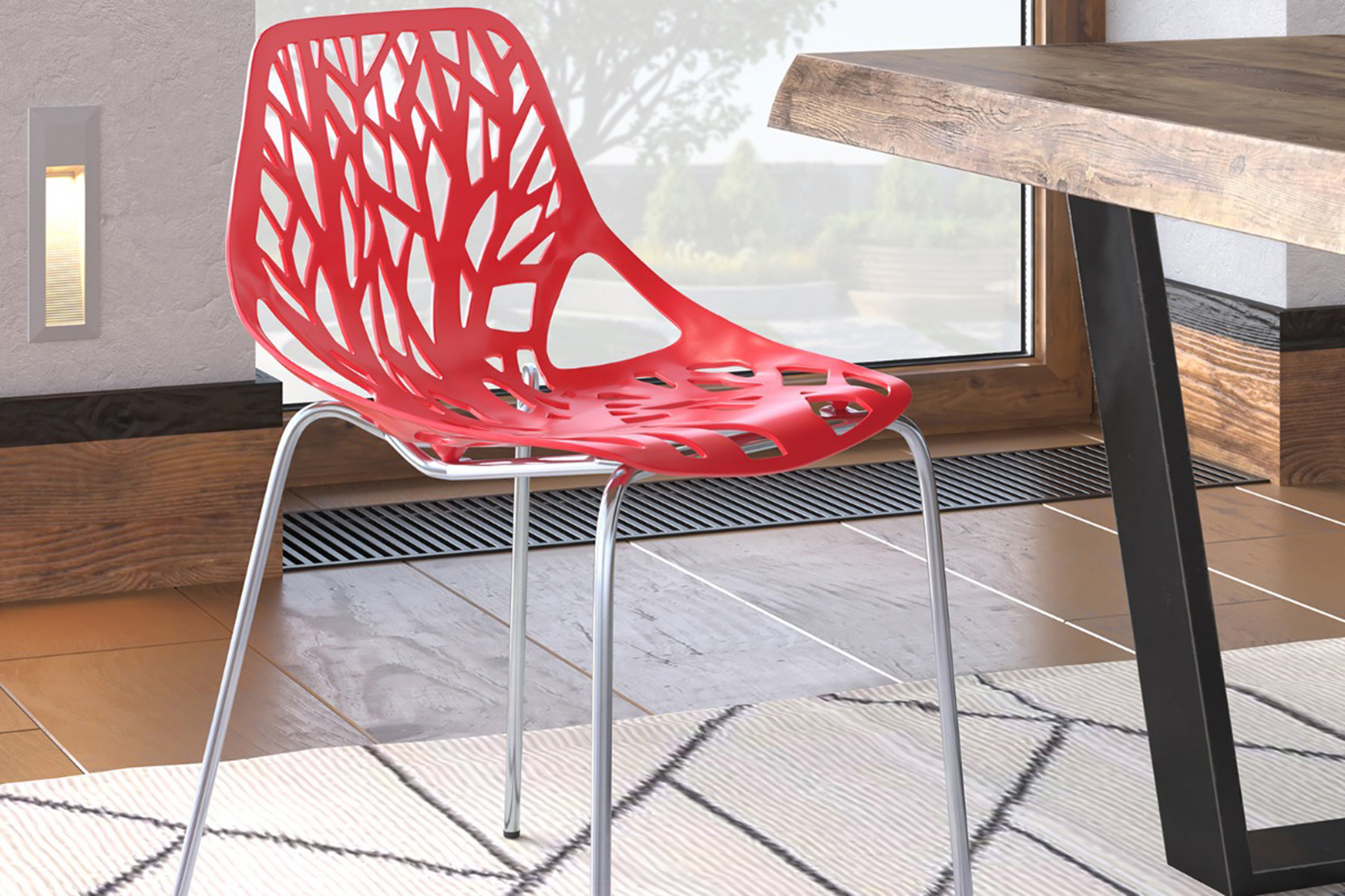 LeisureMod Asbury Modern Forest Design Dining Side Chair - Red