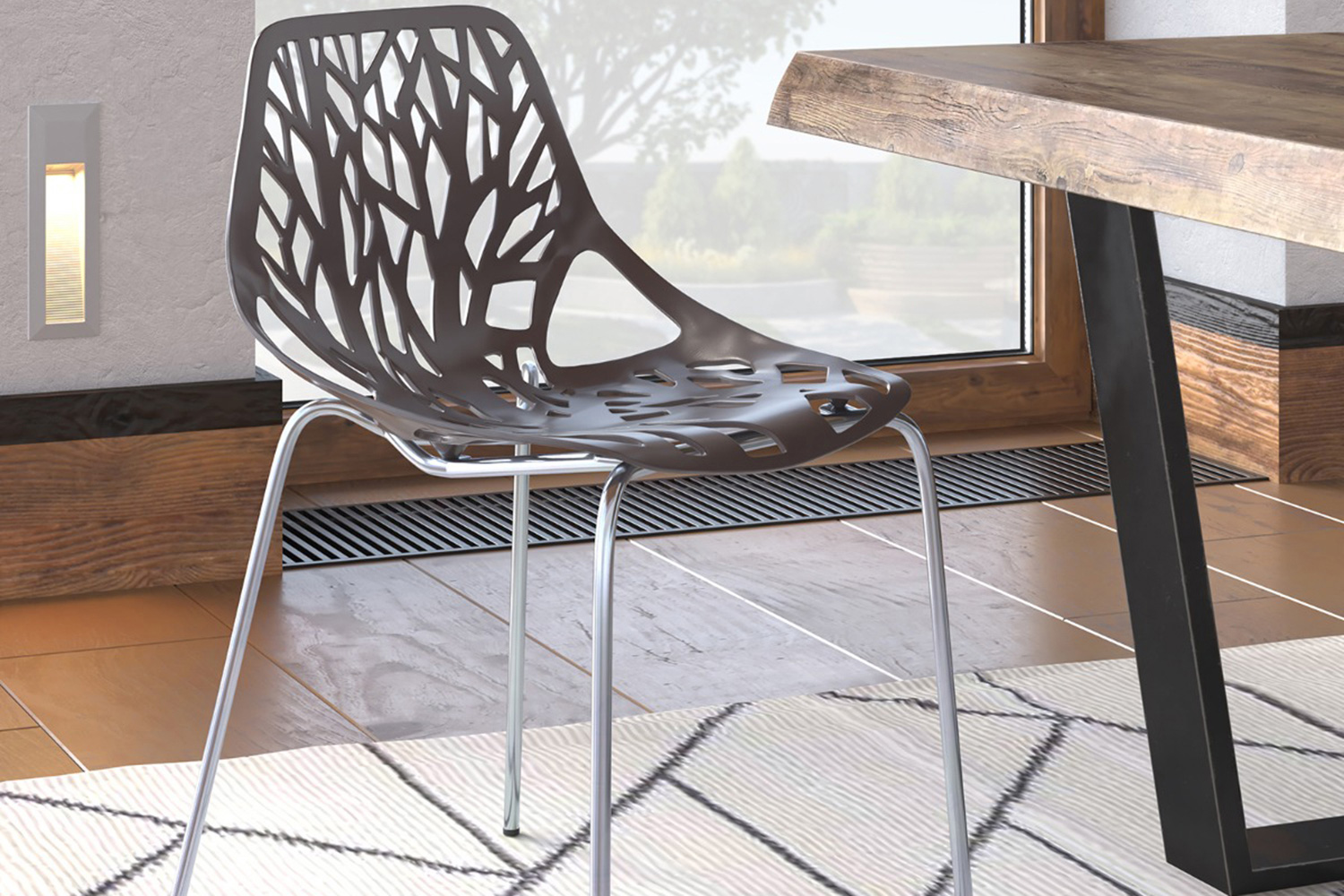 LeisureMod Asbury Modern Forest Design Dining Side Chair - Taupe