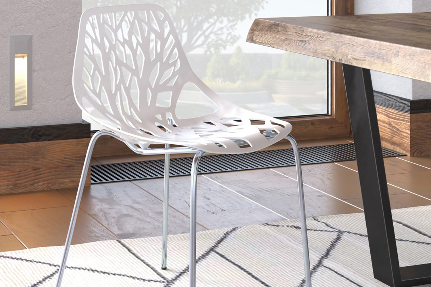 LeisureMod Asbury Modern Forest Design Dining Side Chair - White