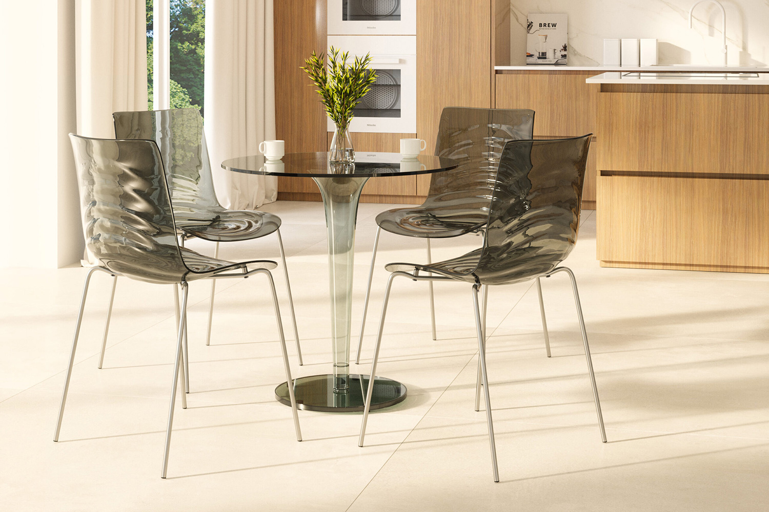 LeisureMod Astor Modern Water Drop Design Dining Side Chair - Transparent/Black