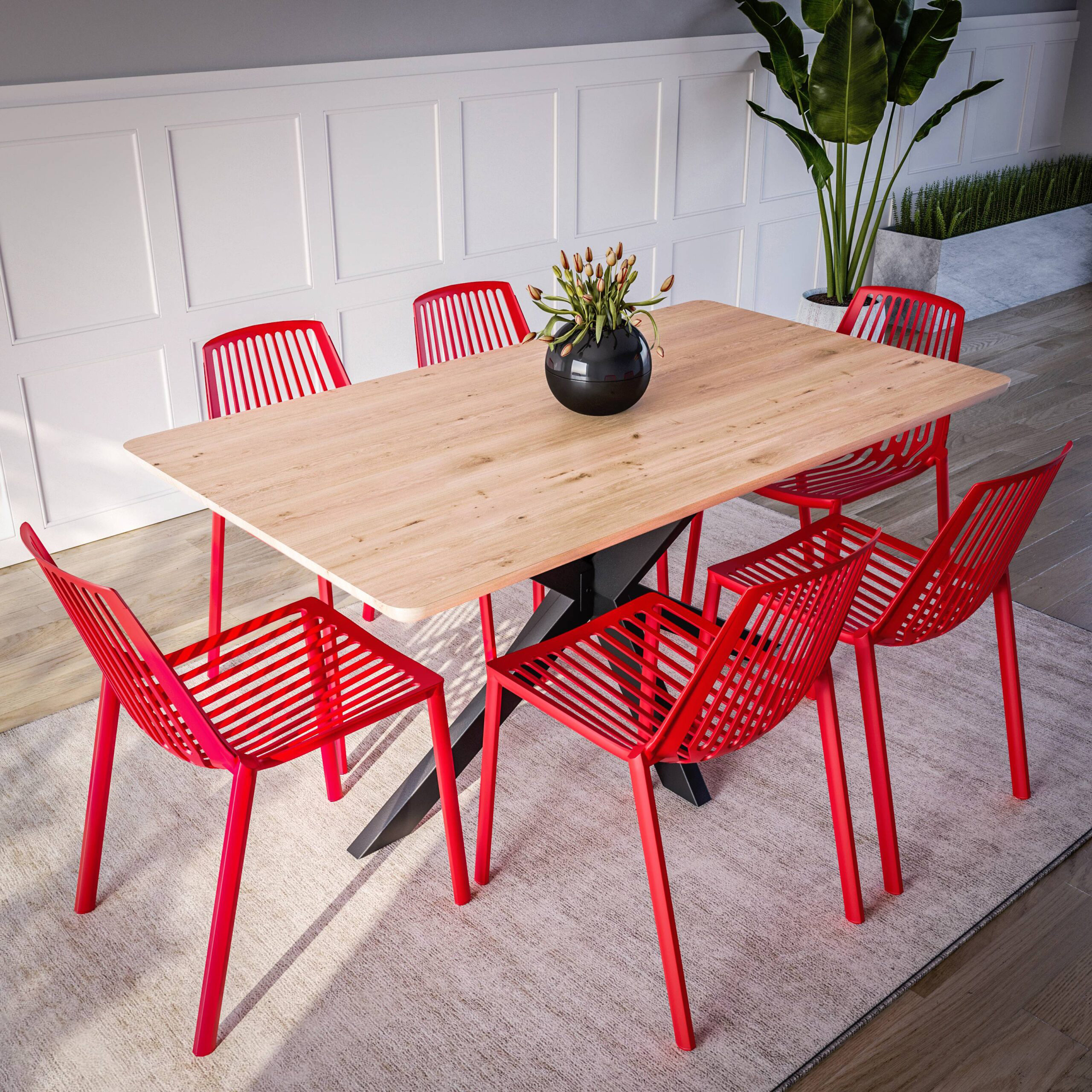 LeisureMod Acken Mid-Century Modern Plastic Dining Chair - Red