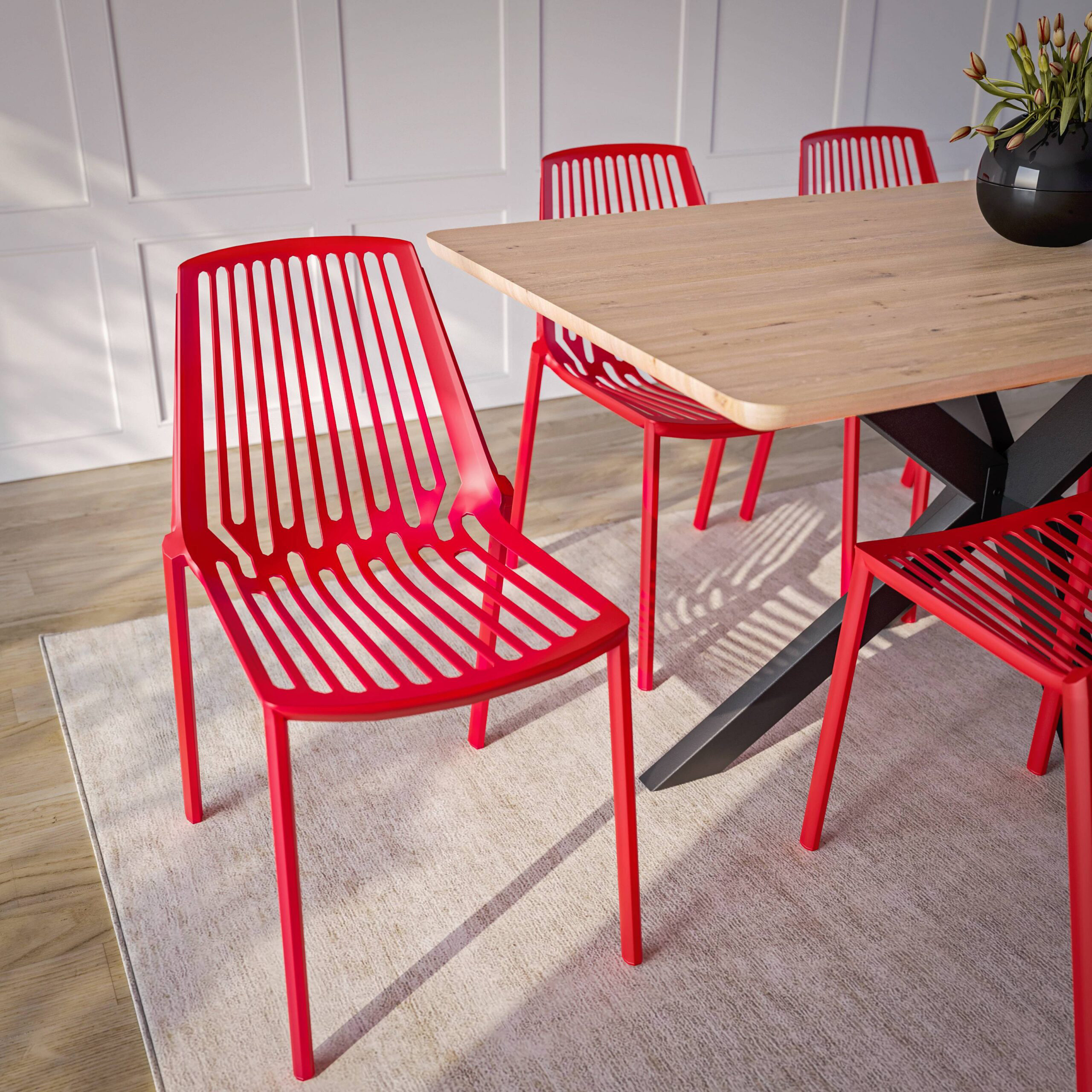 LeisureMod Acken Mid-Century Modern Plastic Dining Chair - Red