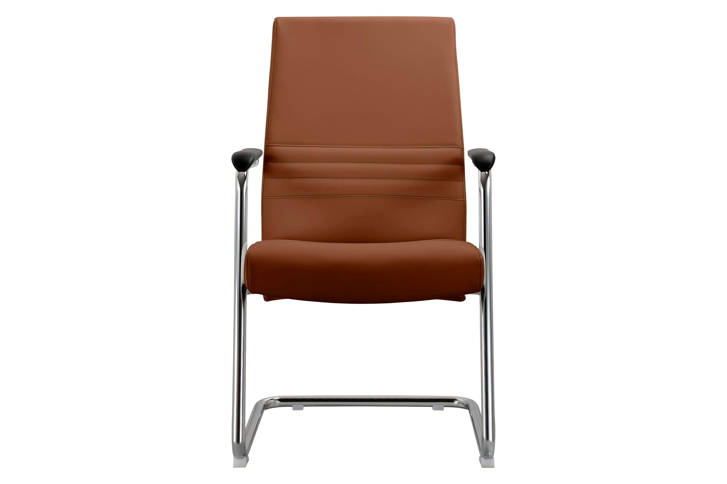 LeisureMod Aleen Mid-Century Modern Office Chair with Upholstered Seat and Metal Armrest - Dark Brown