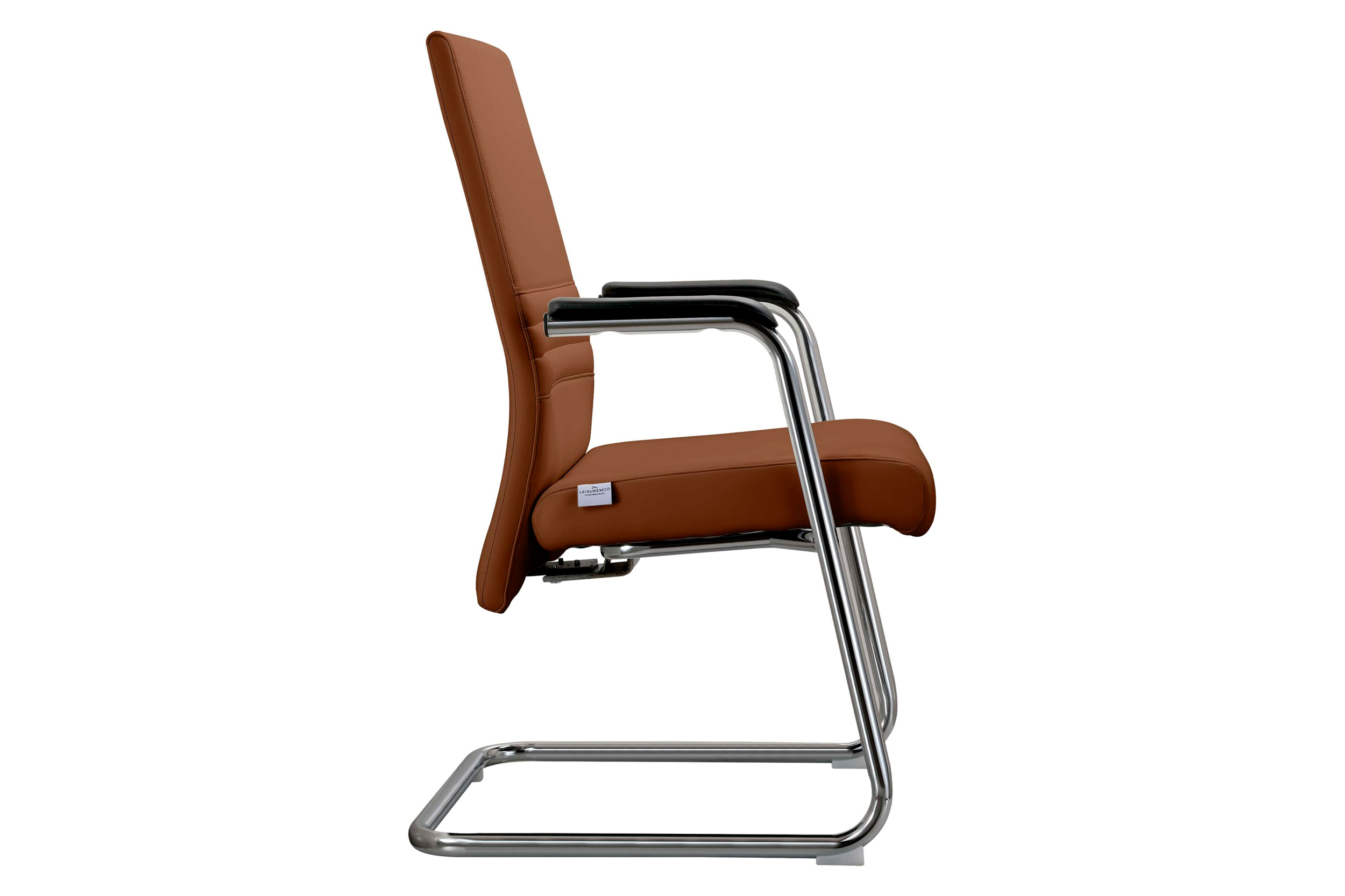 LeisureMod Aleen Mid-Century Modern Office Chair with Upholstered Seat and Metal Armrest - Dark Brown