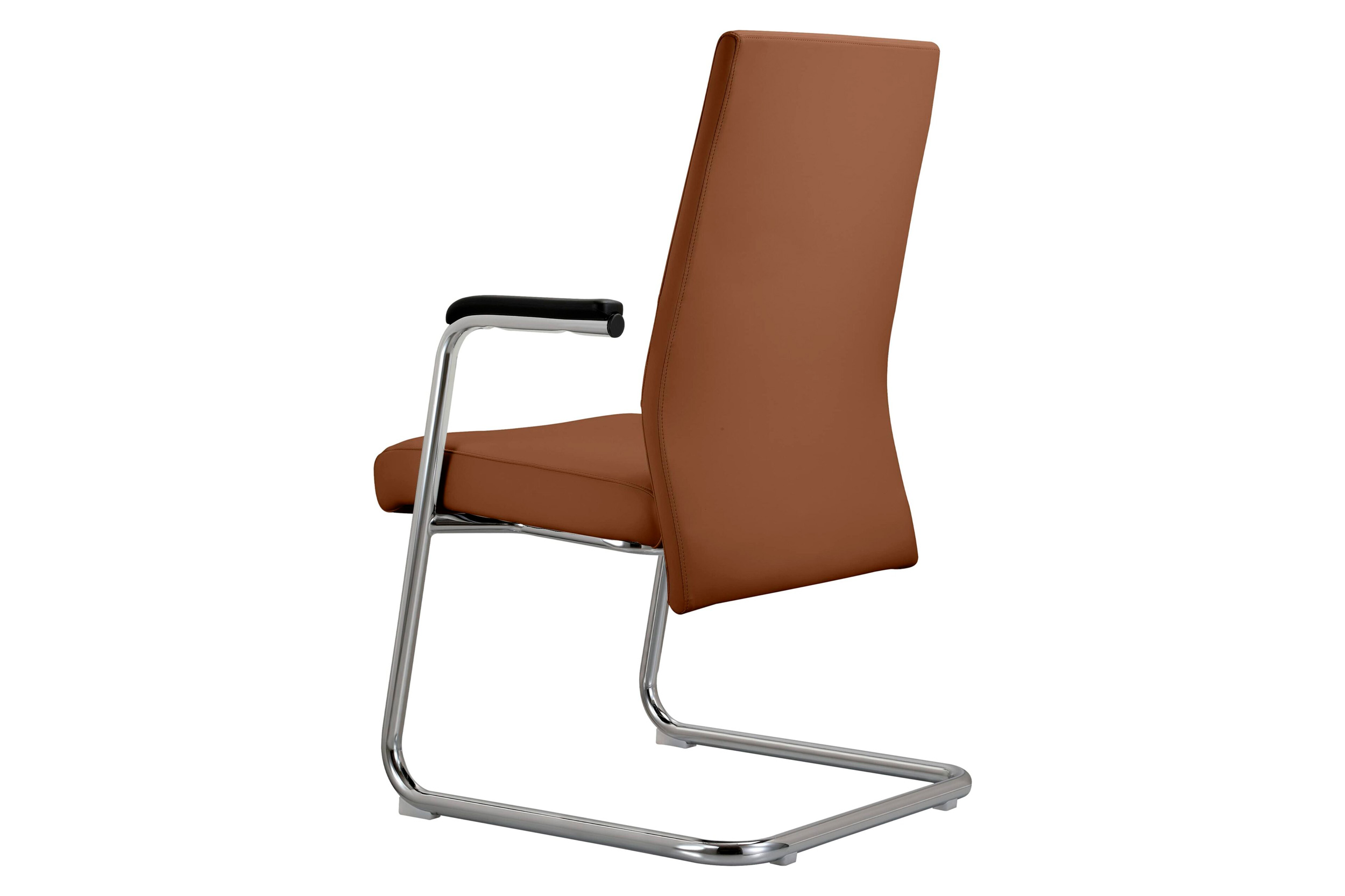 LeisureMod Aleen Mid-Century Modern Office Chair with Upholstered Seat and Metal Armrest - Dark Brown