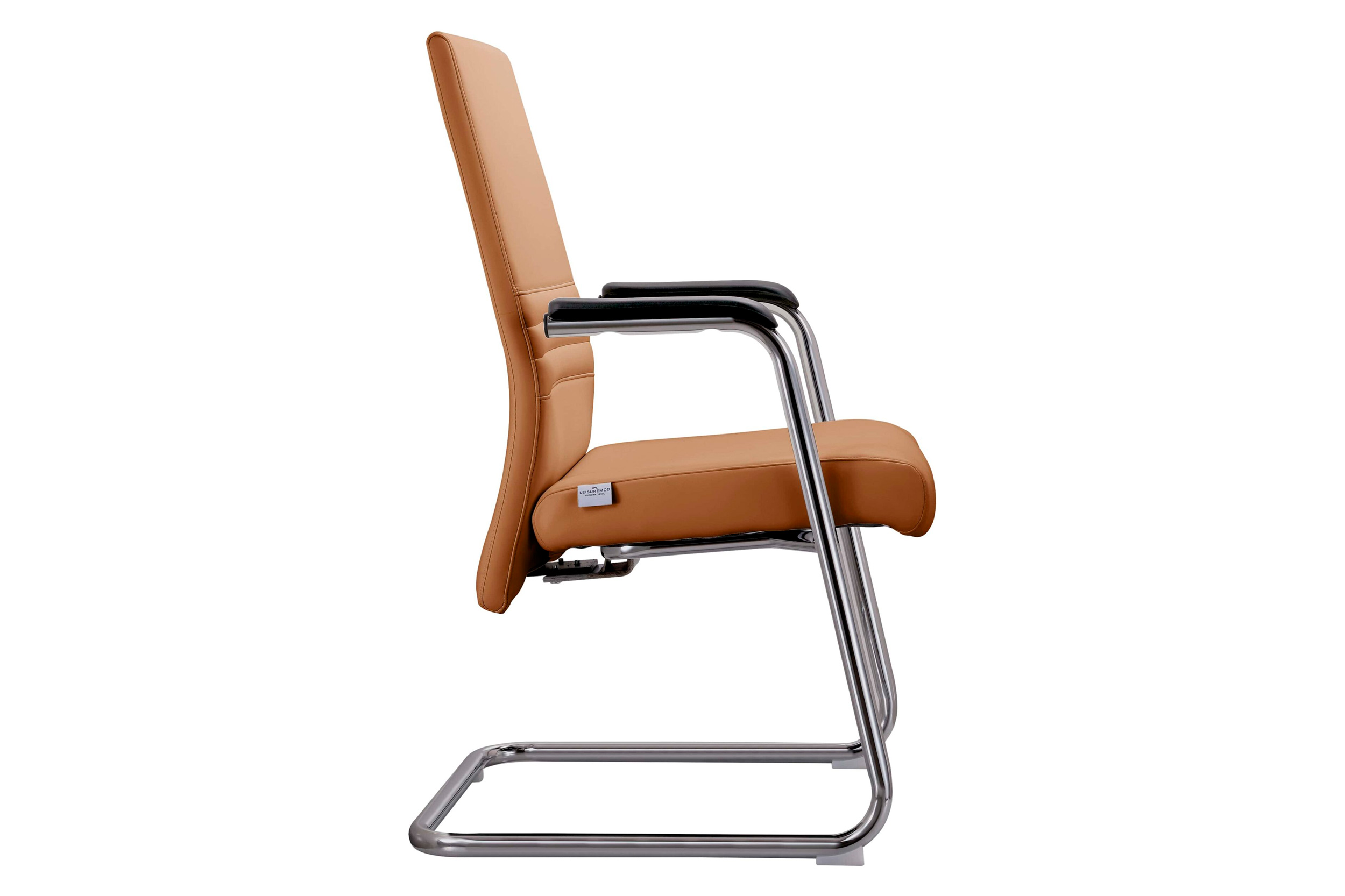 LeisureMod Aleen Mid-Century Modern Office Chair with Upholstered Seat and Metal Armrest - Acorn Brown