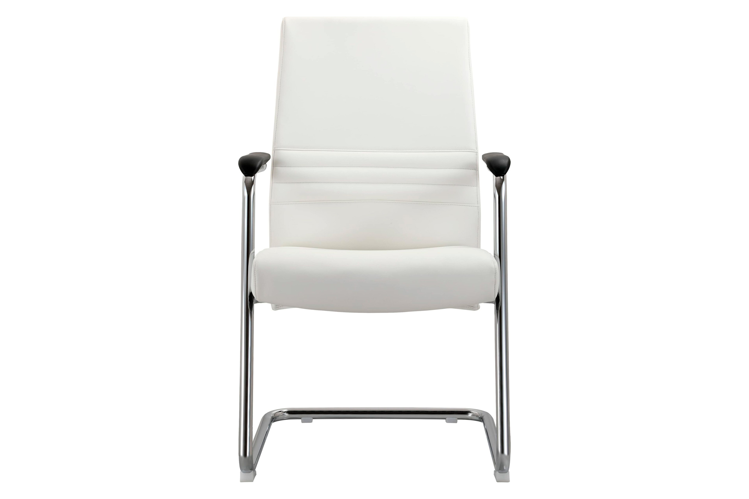 LeisureMod Aleen Mid-Century Modern Office Chair with Upholstered Seat and Metal Armrest - White