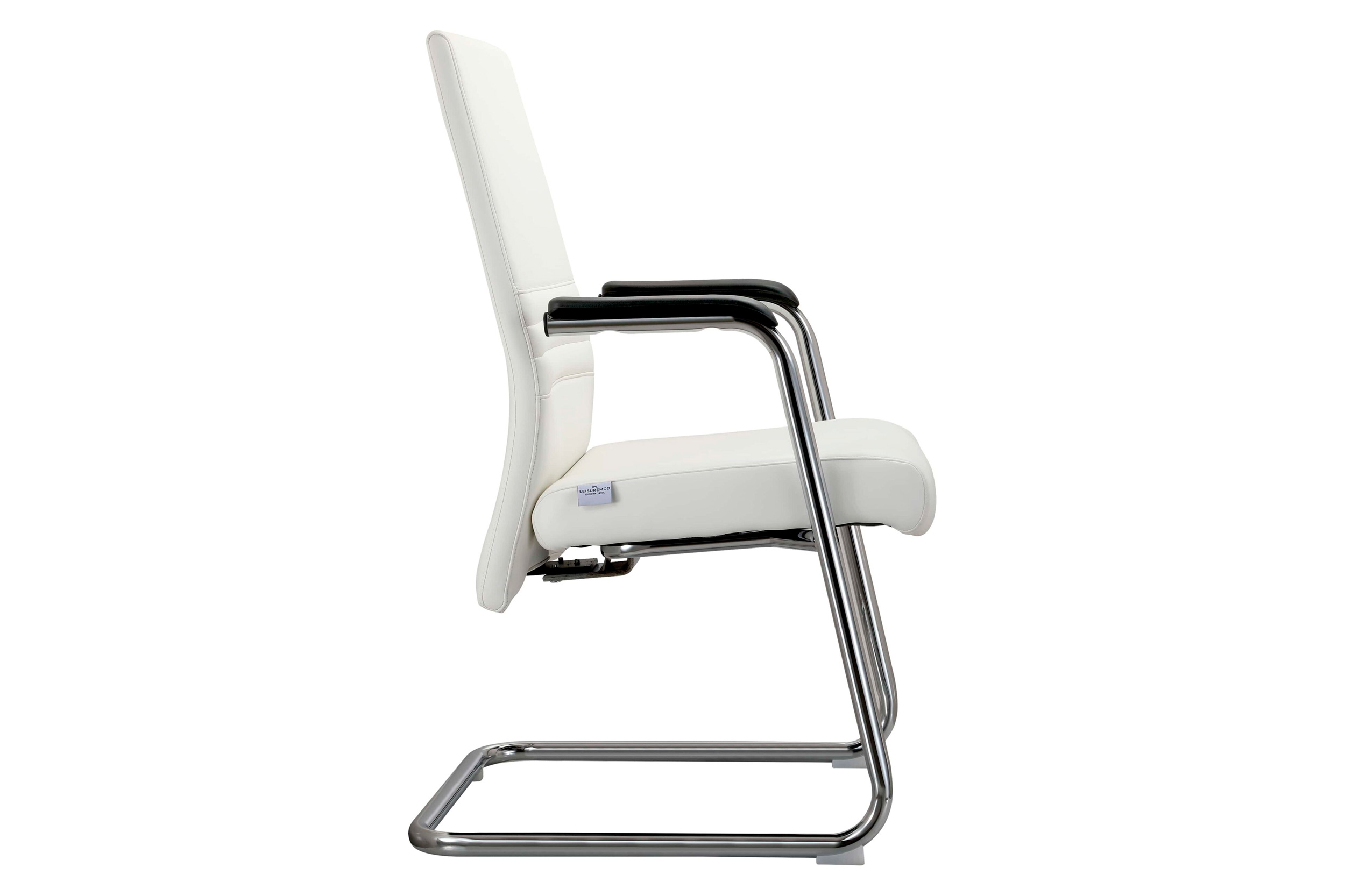 LeisureMod Aleen Mid-Century Modern Office Chair with Upholstered Seat and Metal Armrest - White