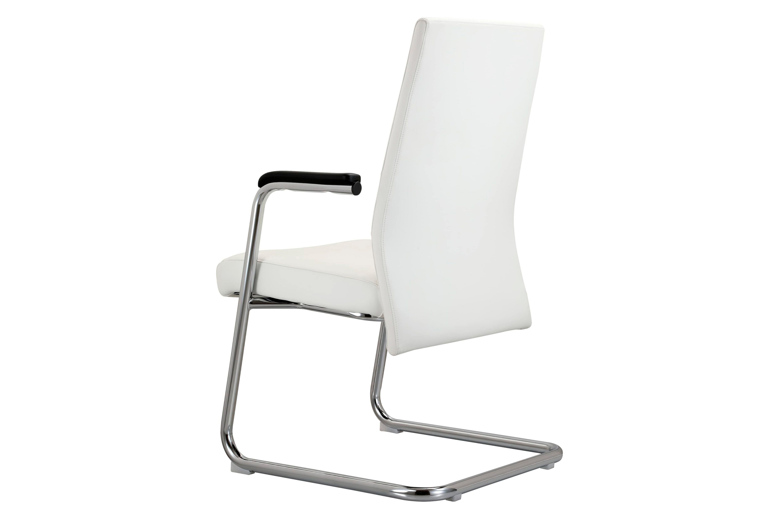 LeisureMod Aleen Mid-Century Modern Office Chair with Upholstered Seat and Metal Armrest - White