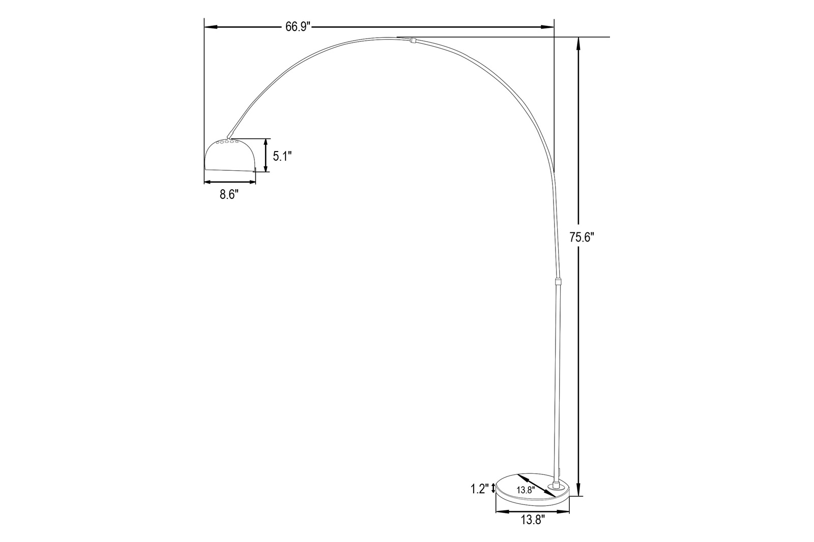 LeisureMod Arco Modern Arched Floor Lamp with Black Round Marble Base - Gold