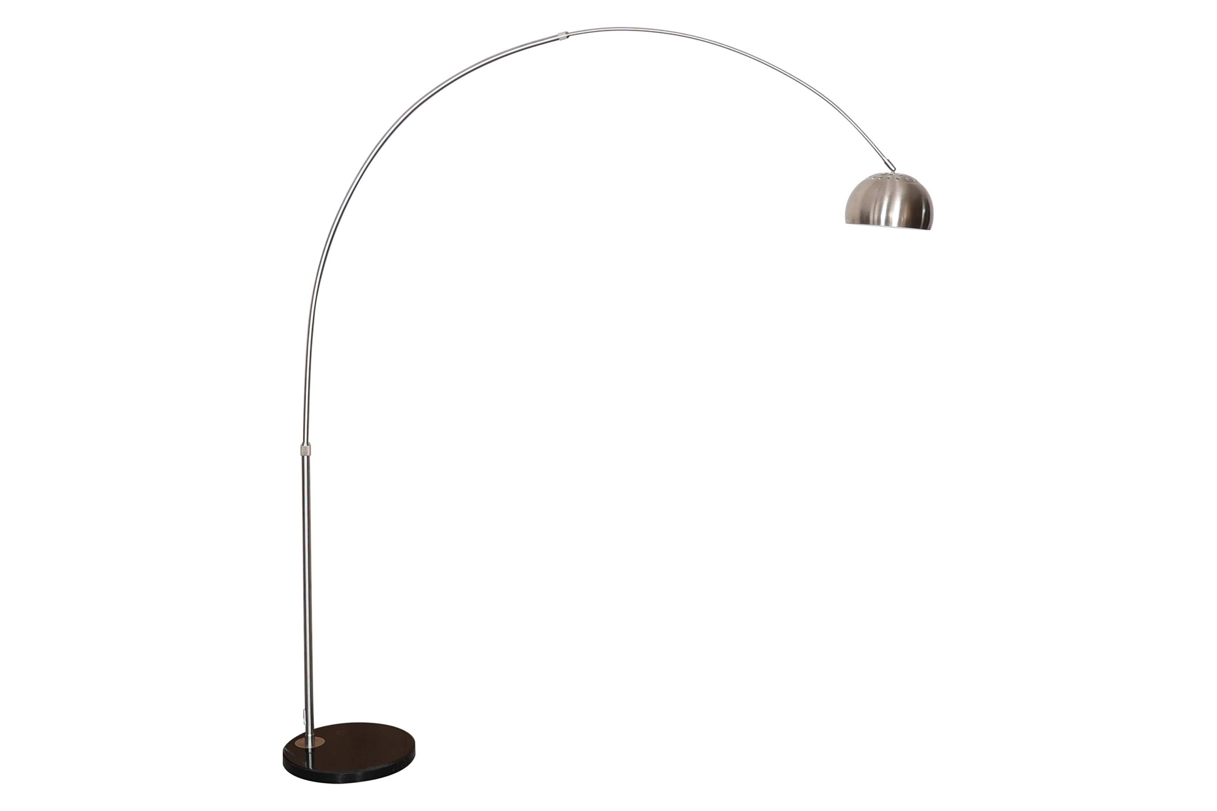 LeisureMod Arco Modern Arched Floor Lamp with Black Round Marble Base - Silver