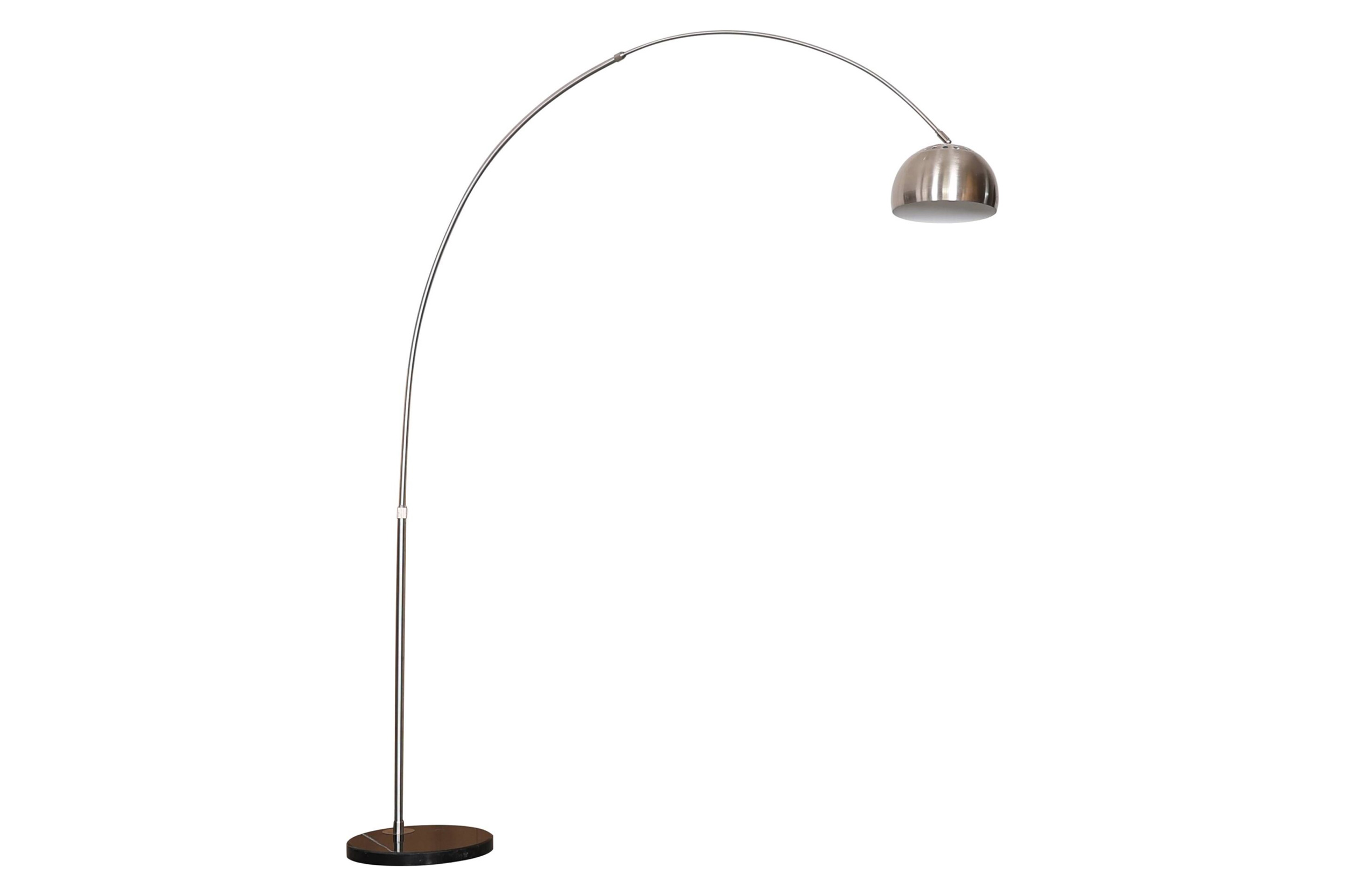 LeisureMod Arco Modern Arched Floor Lamp with Black Round Marble Base - Silver