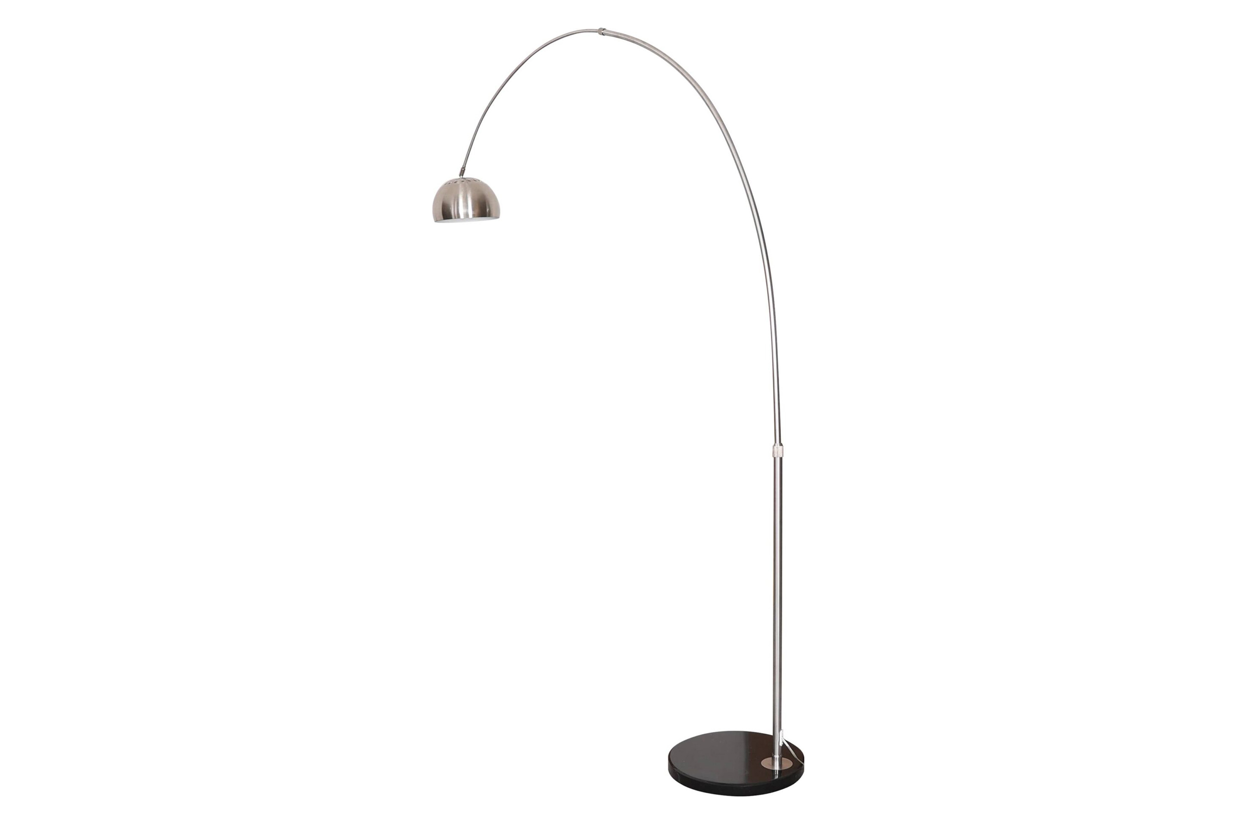 LeisureMod Arco Modern Arched Floor Lamp with Black Round Marble Base - Silver