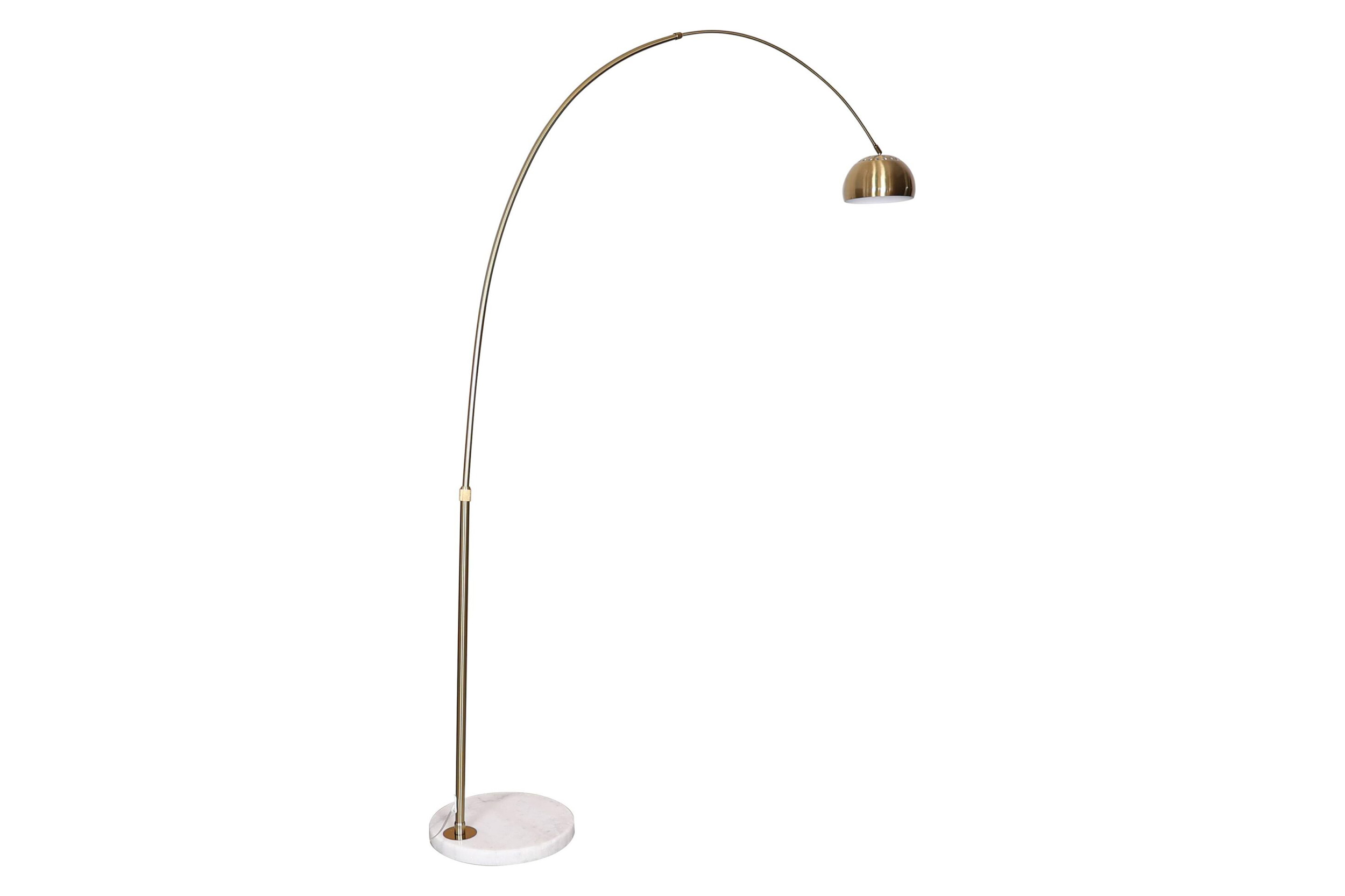 LeisureMod Arco Modern Arched Floor Lamp with White Round Marble Base - Gold