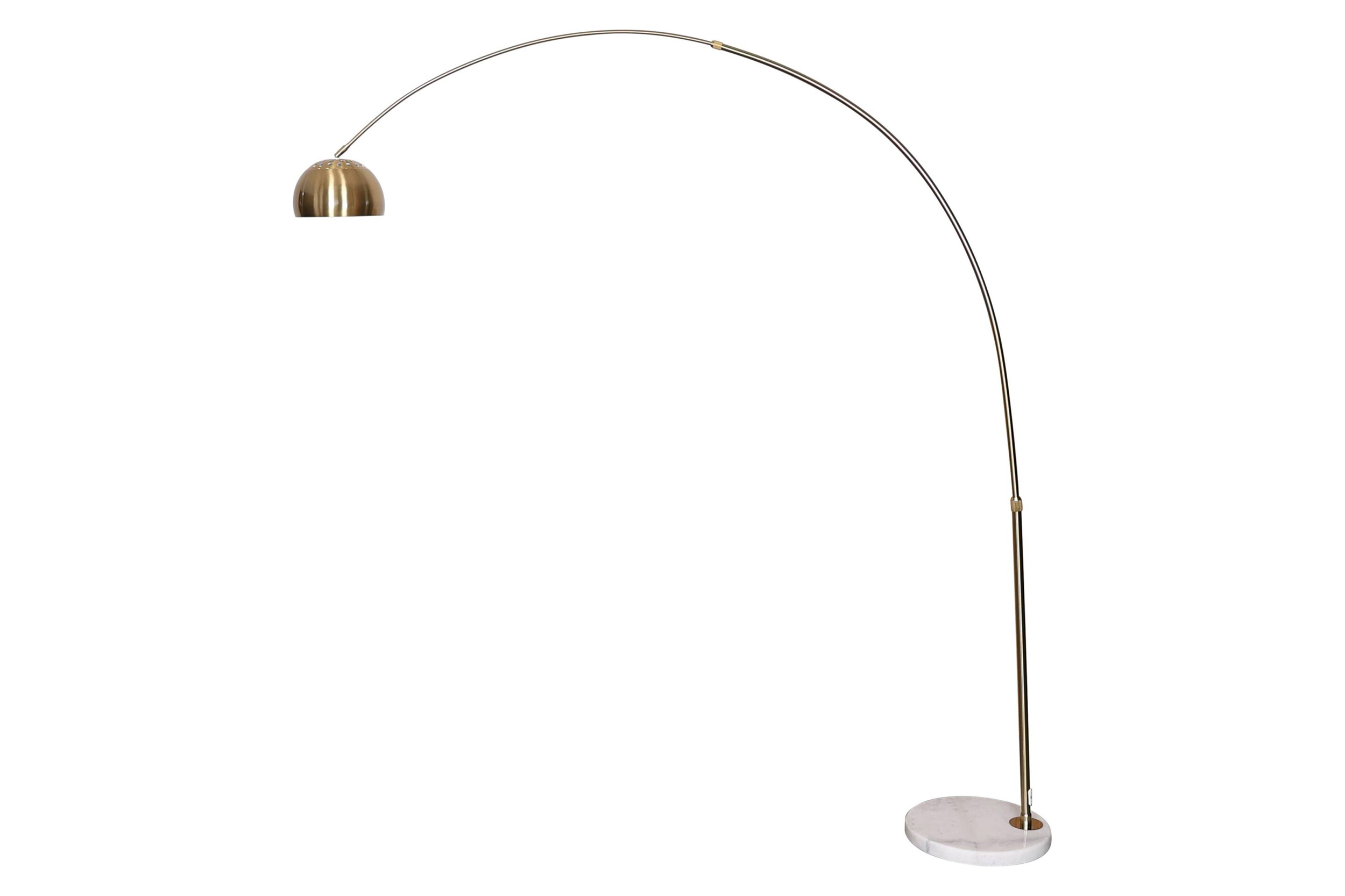 LeisureMod Arco Modern Arched Floor Lamp with White Round Marble Base - Gold