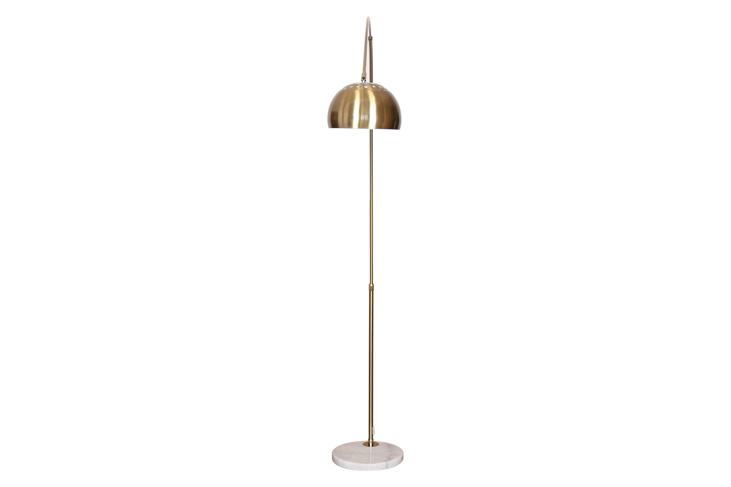 LeisureMod Arco Modern Arched Floor Lamp with White Round Marble Base - Gold